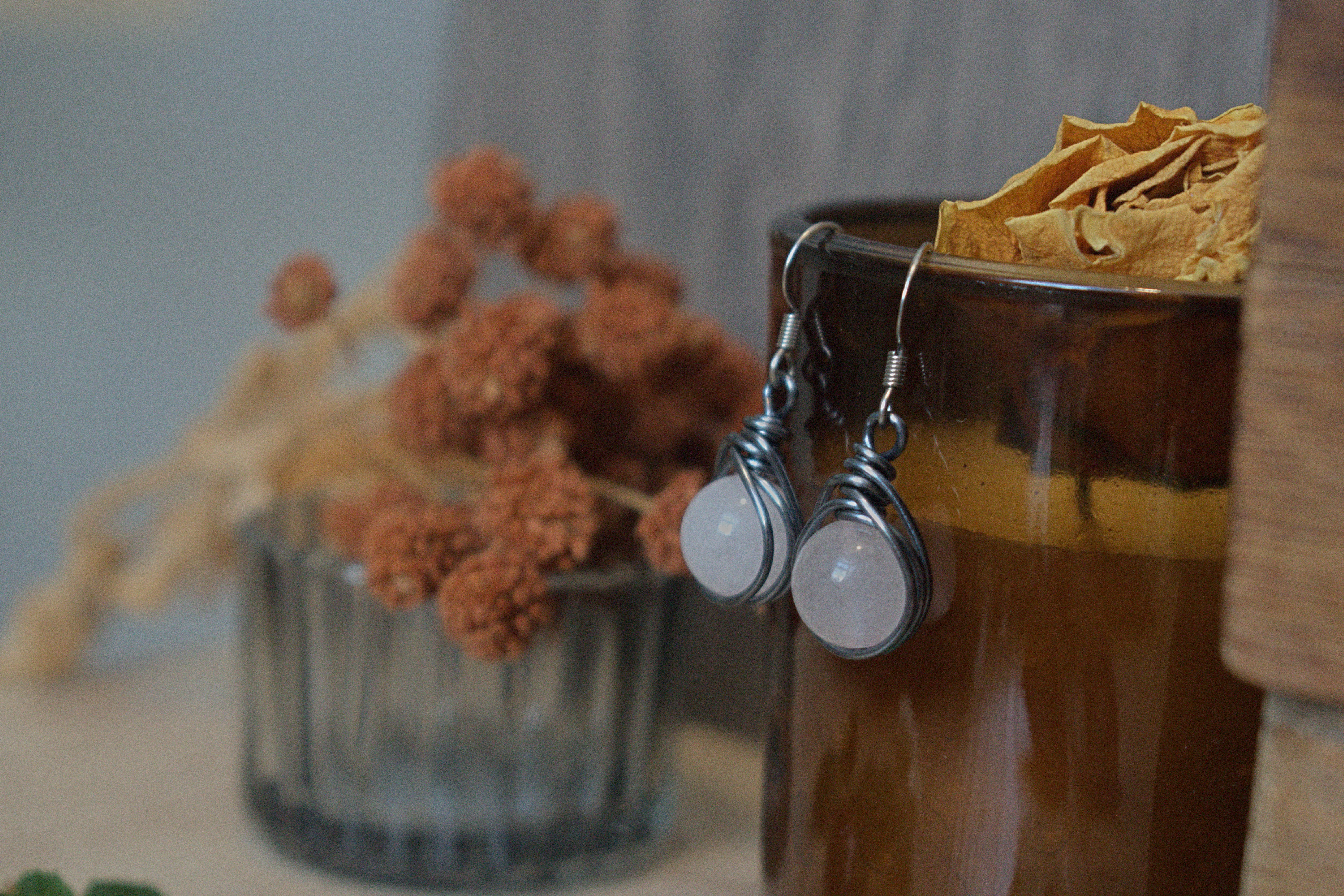 Boucles d'Oreilles ~Orëa~ Quartz Rose