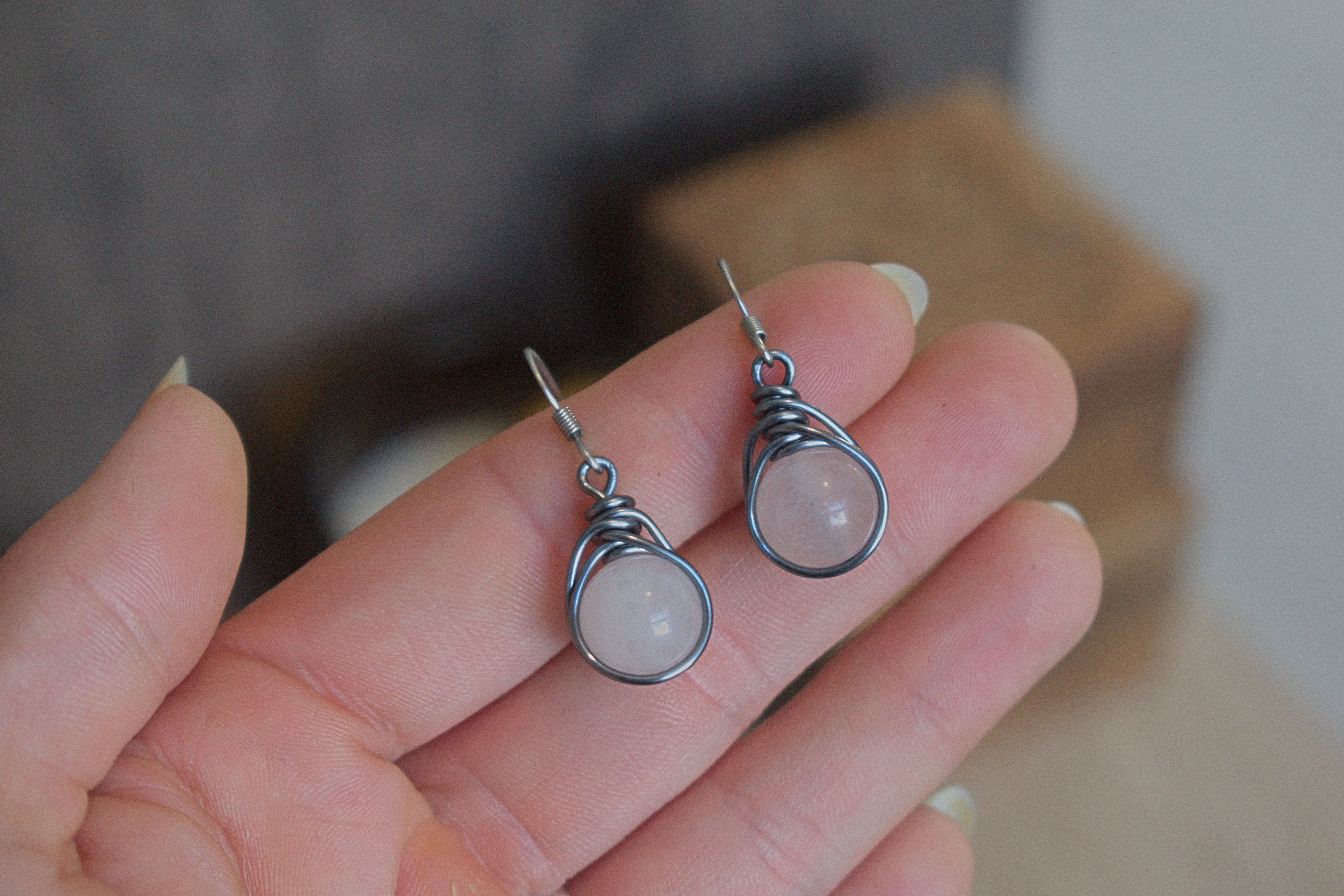 Boucles d'Oreilles ~Orëa~ Quartz Rose