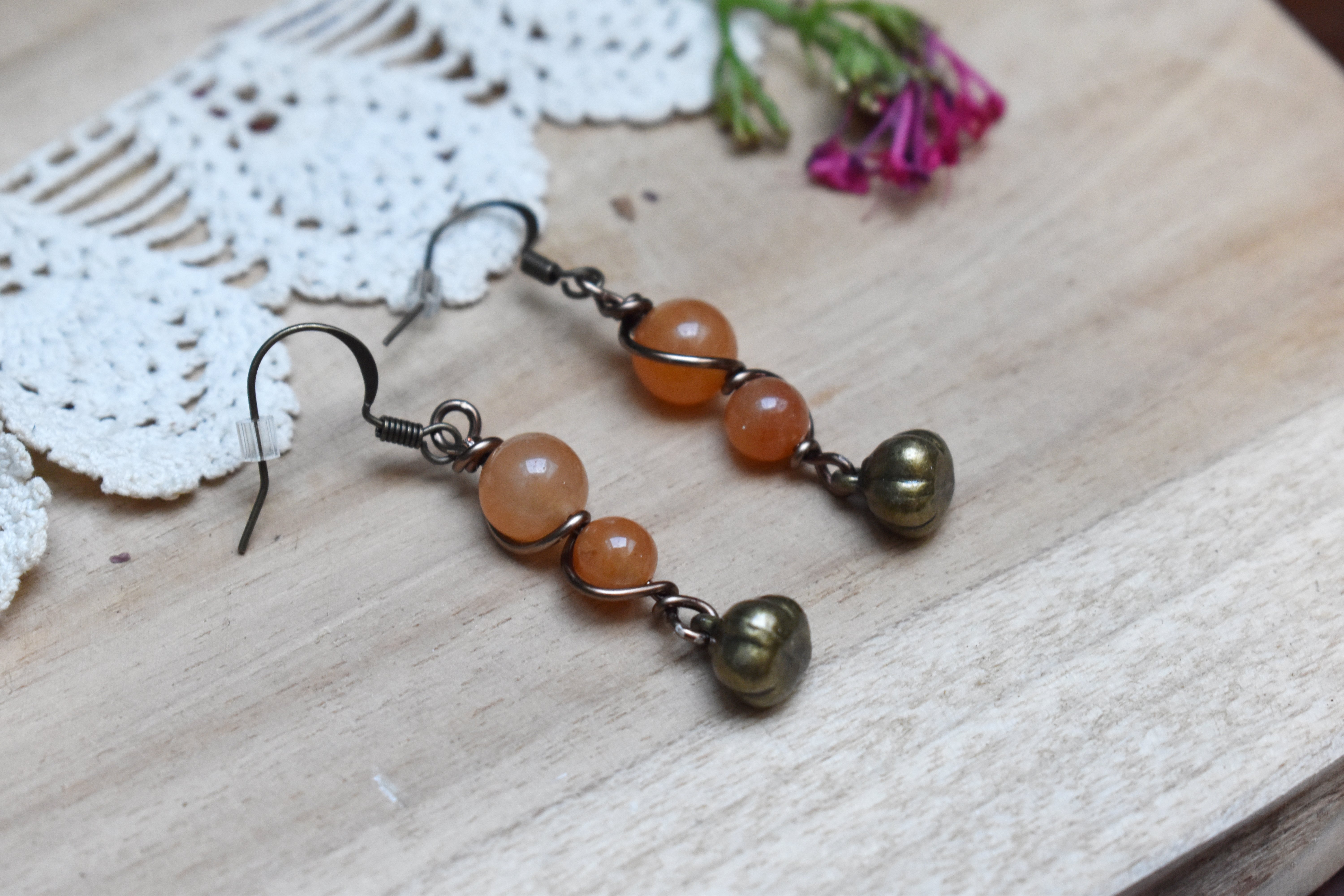 Boucles d'Oreilles ~Elys~ Aventurine Orange 