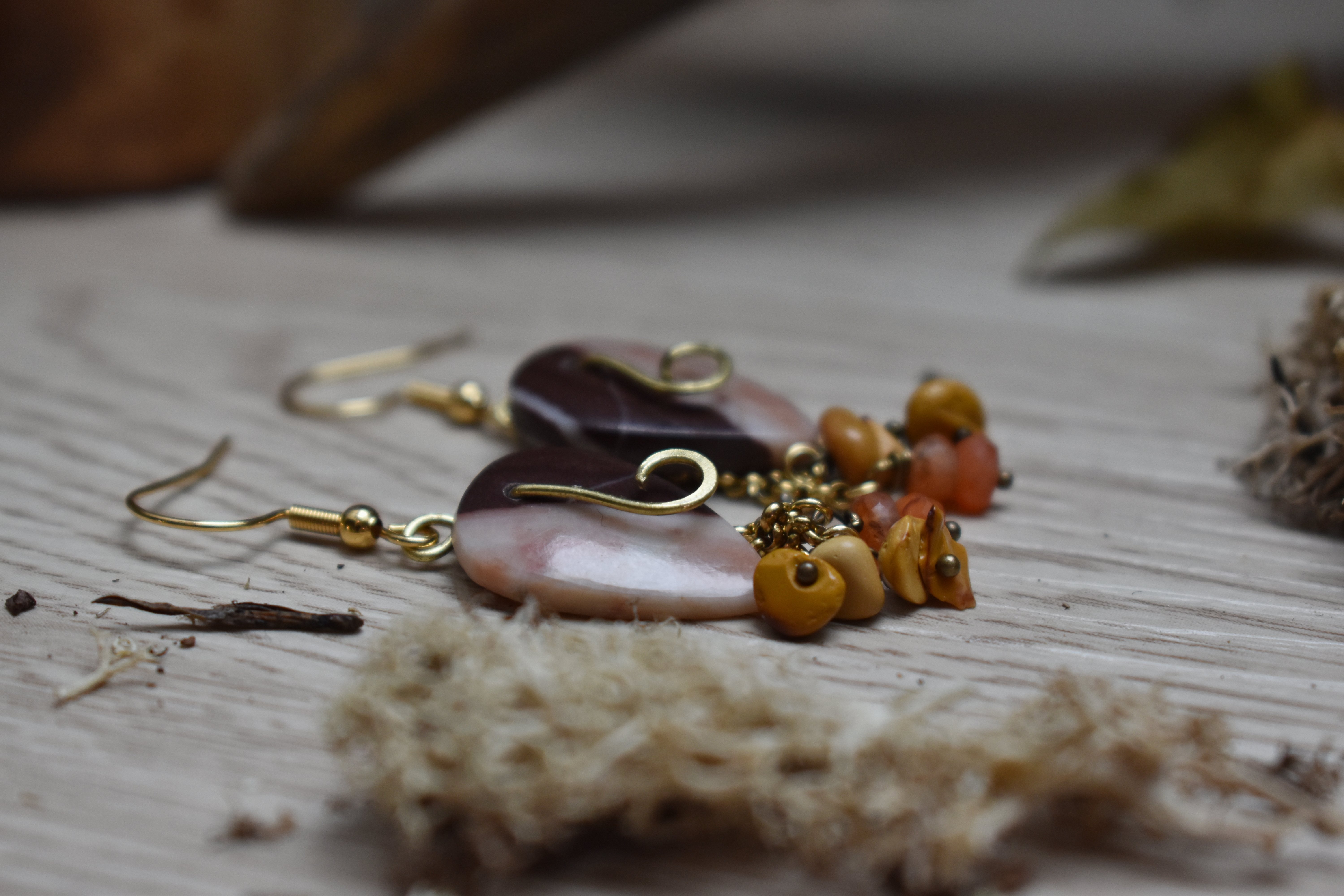 Boucles d'Oreilles ~Feuilles d'Automne~ Jaspe Polychrome