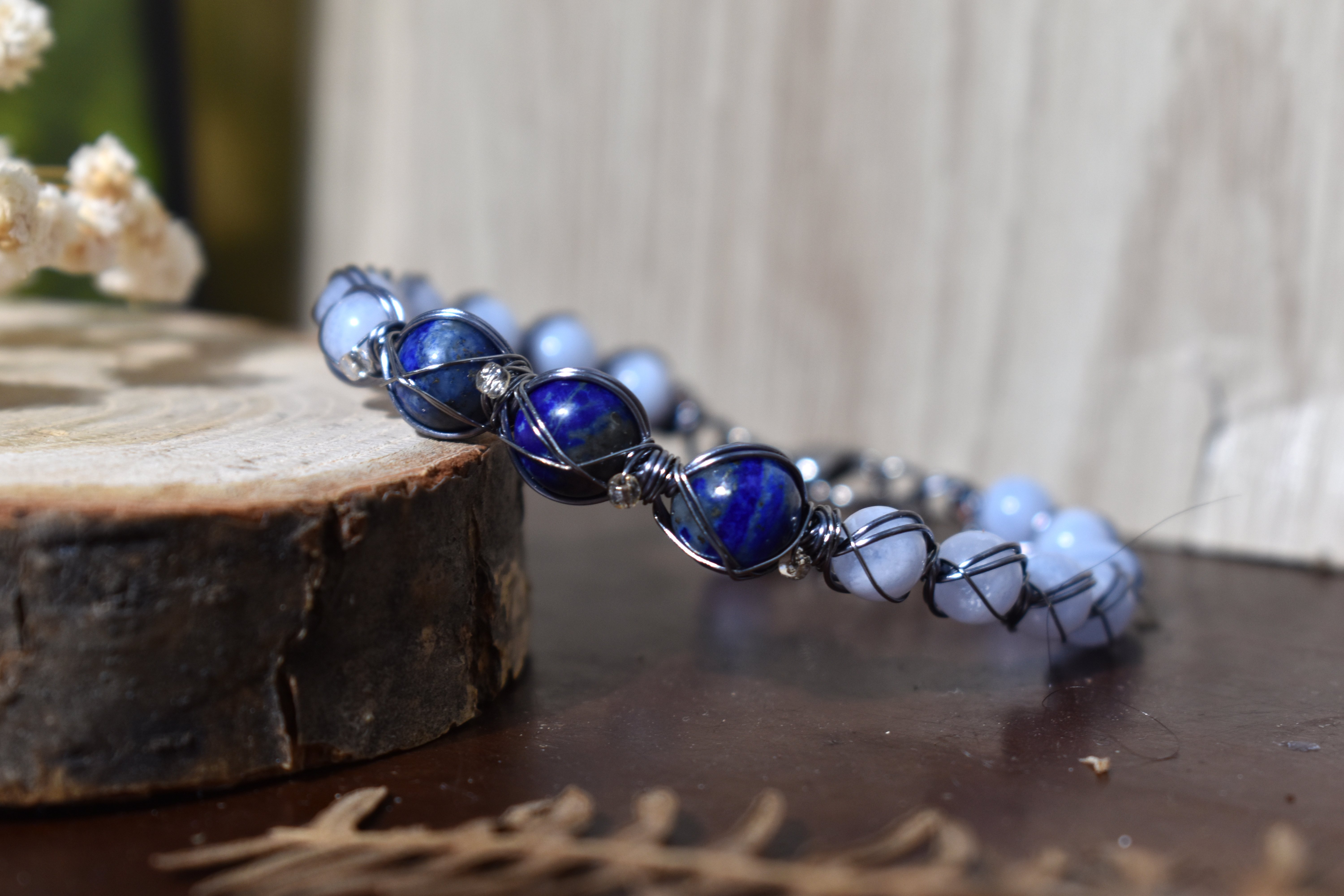 Bracelet ~Givre~ Lapis Lazuli & Calcédoine Bleue