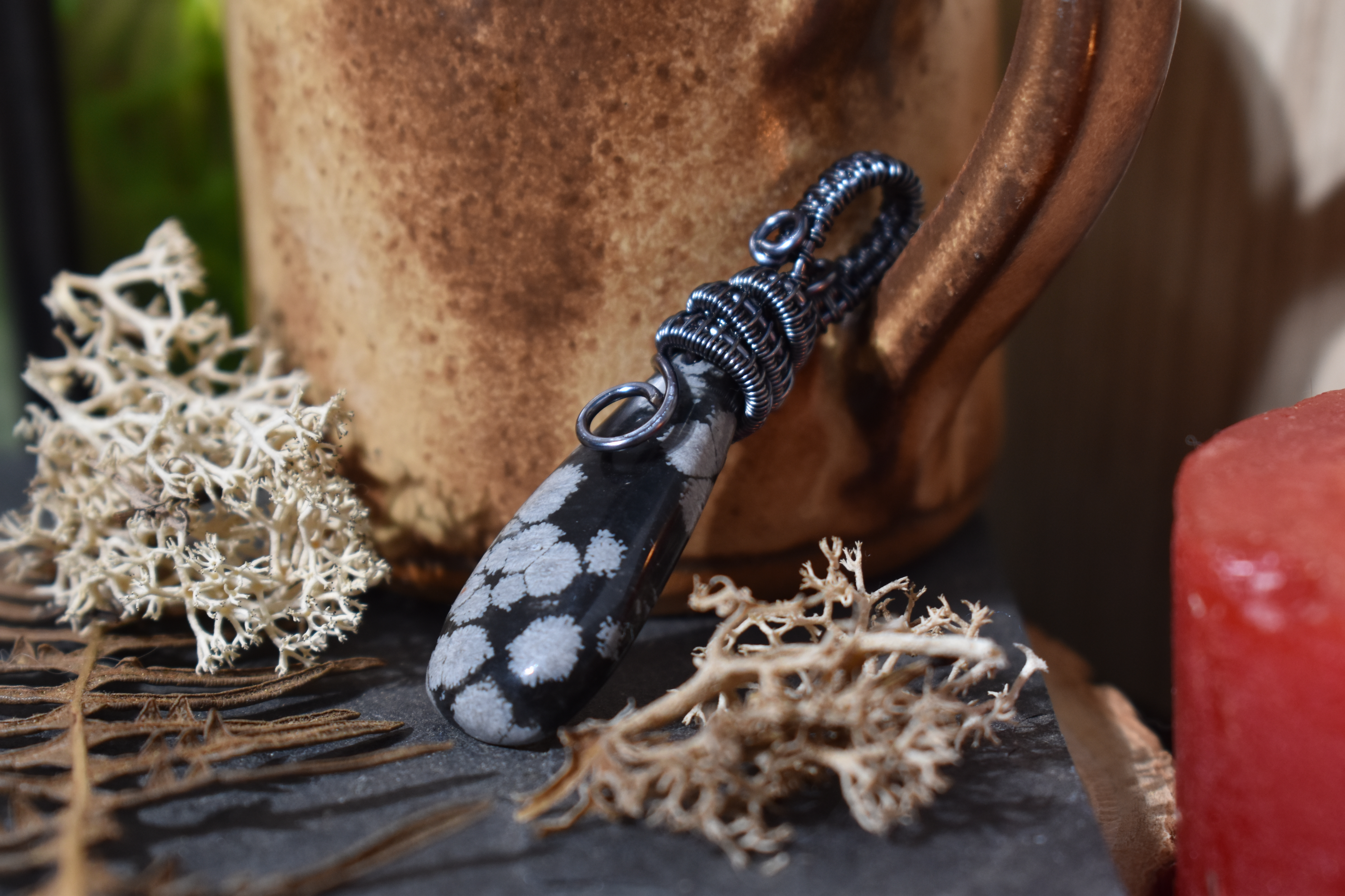 Pendentif ~Gardien du Souffle~ Obsidienne Neige