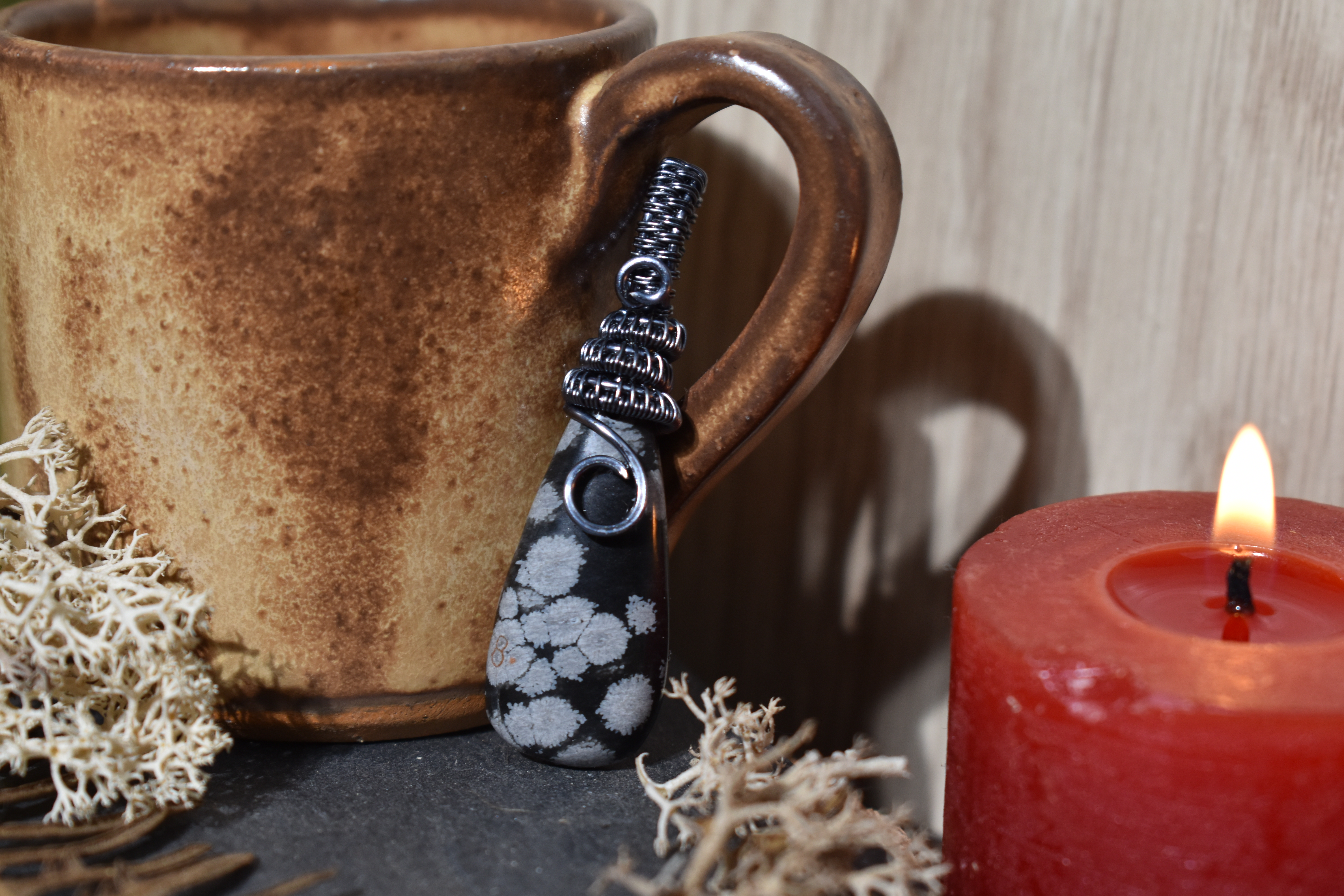 Pendentif ~Gardien du Souffle~ Obsidienne Neige