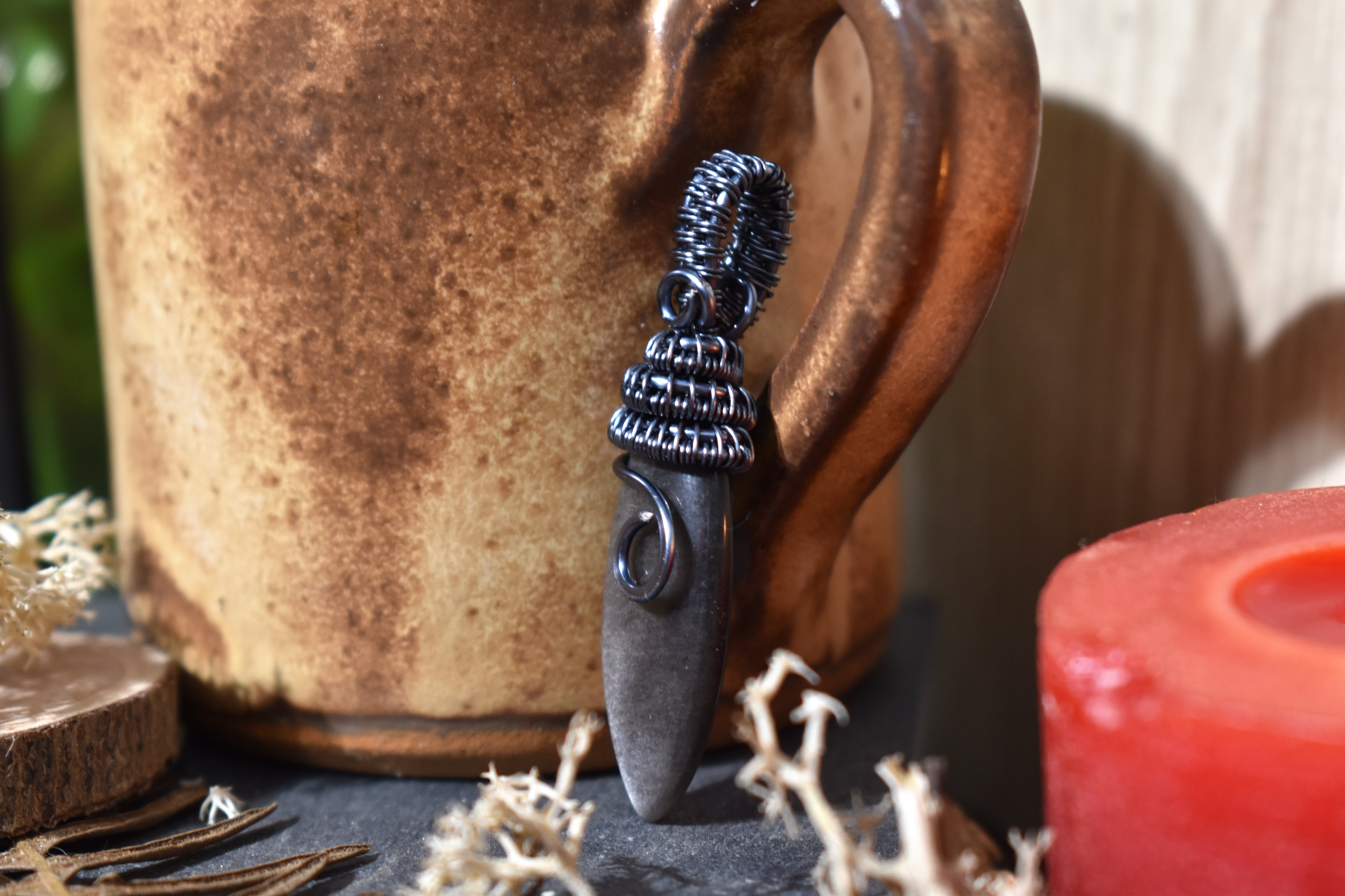 Pendentif ~Gardien du Souffle~ Obsidienne Argentée