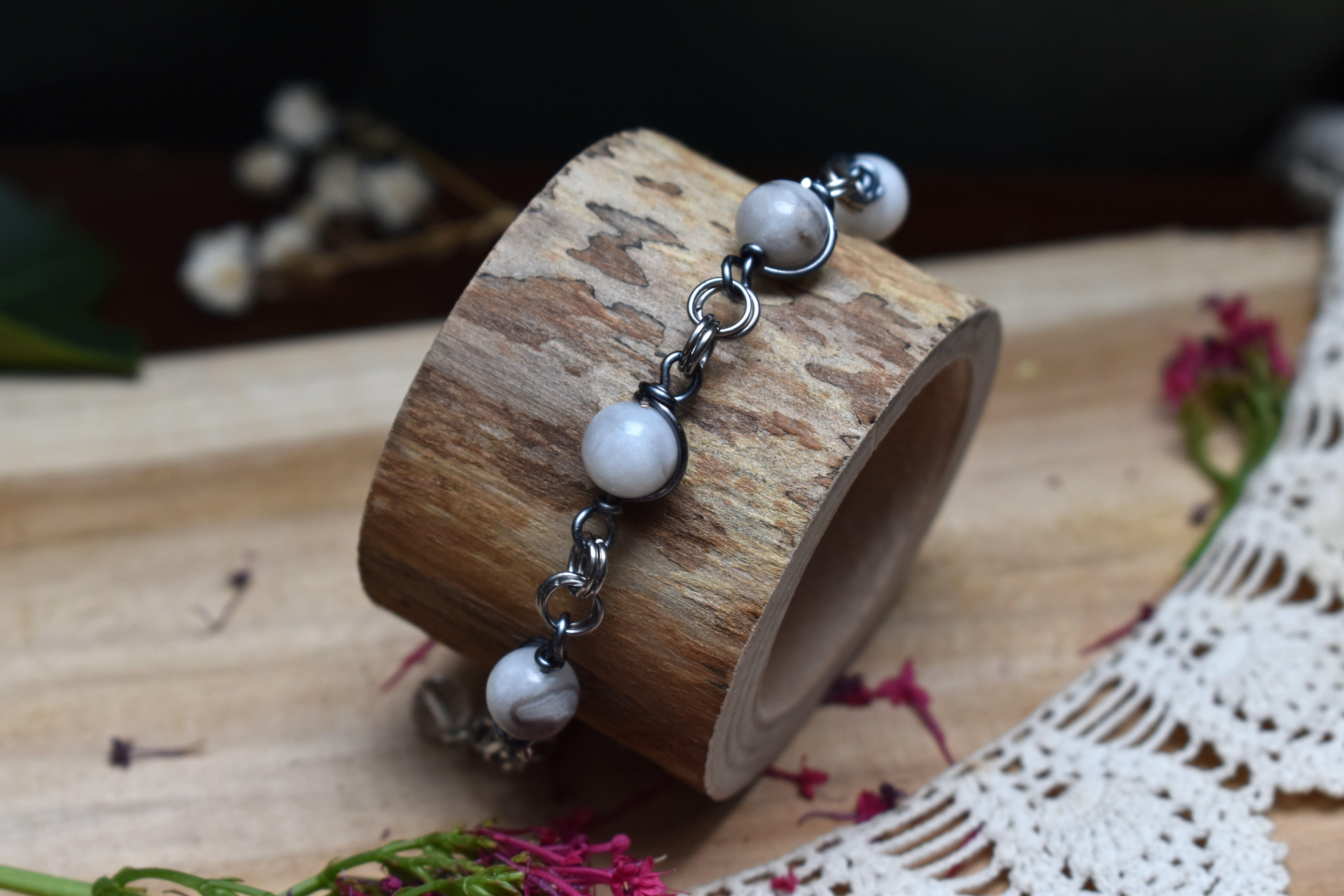Bracelet ~Perséphone~ Agate Blanche