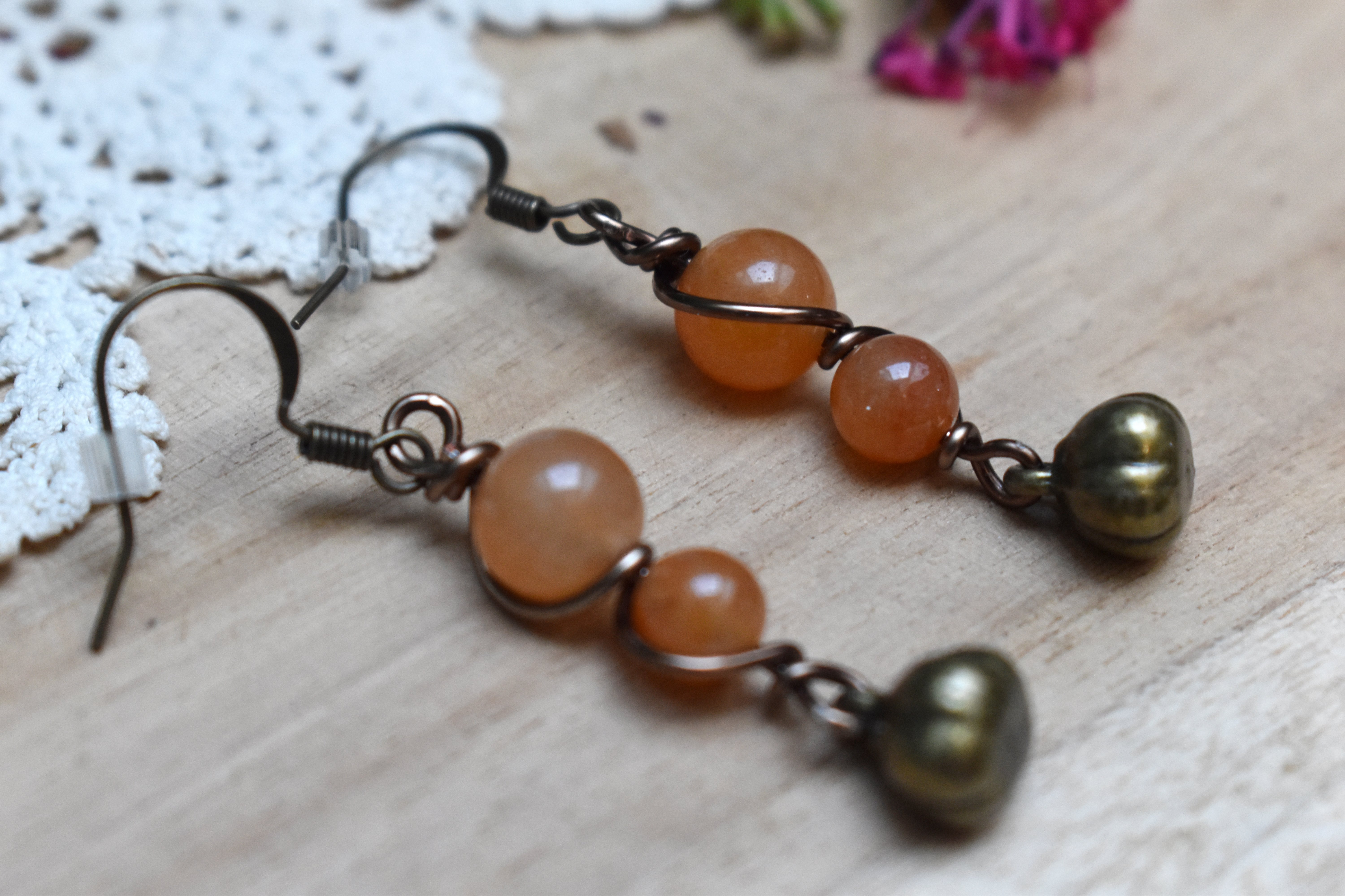Boucles d'Oreilles ~Elys~ Aventurine Orange