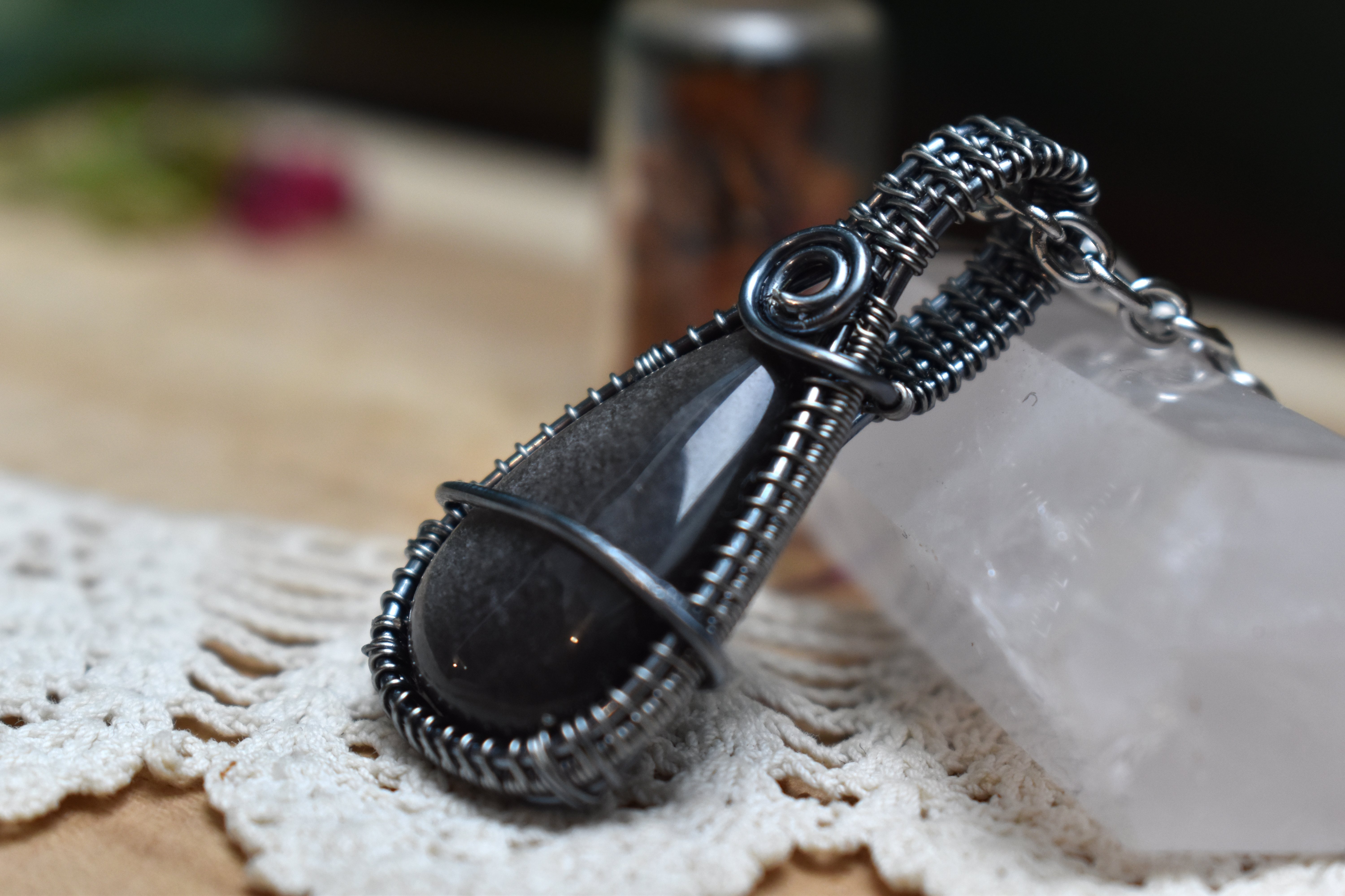 Collier ~Athéna~ Obsidienne Argentée