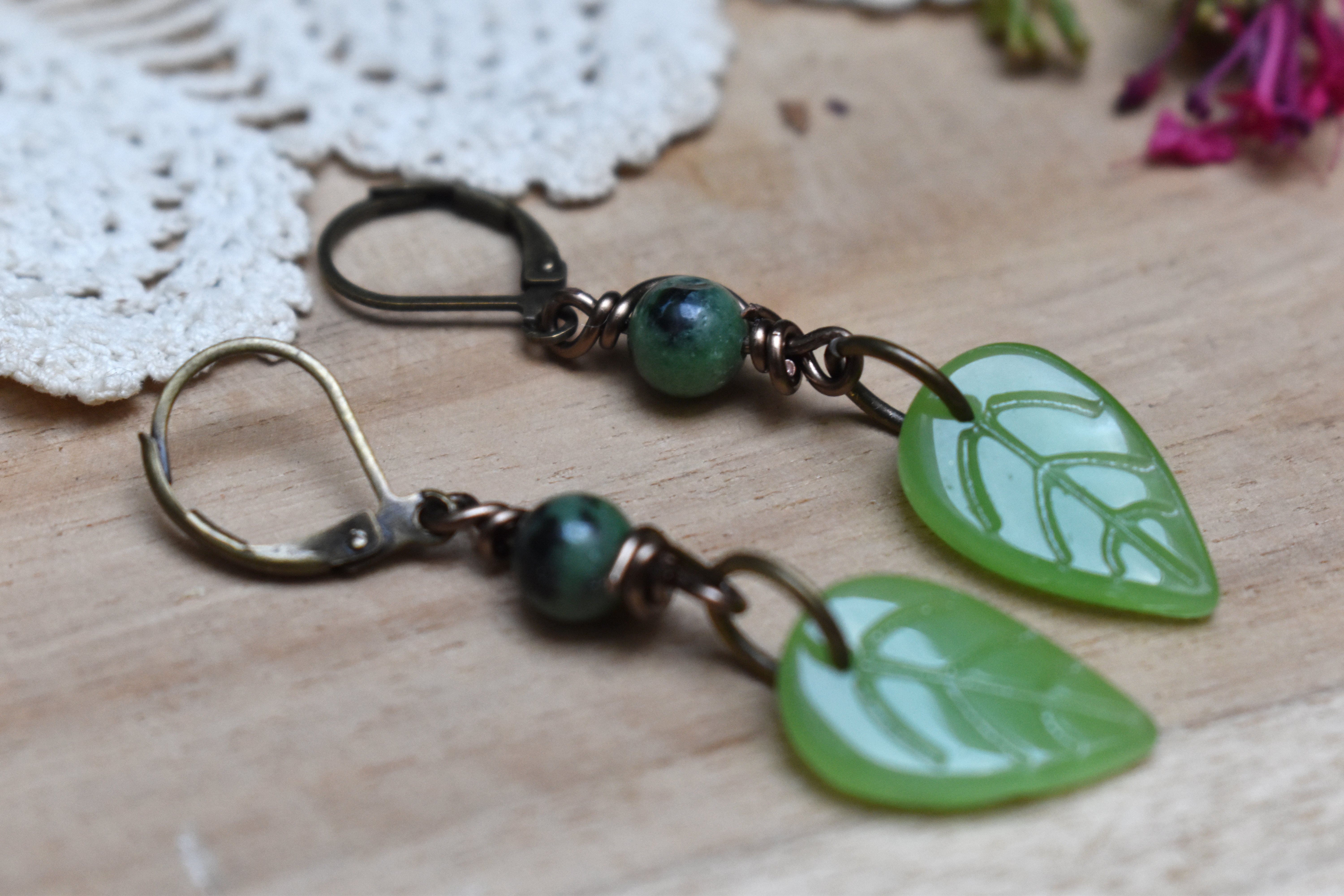 Boucles d'Oreilles ~Lyséa~ Rubis Zoizite