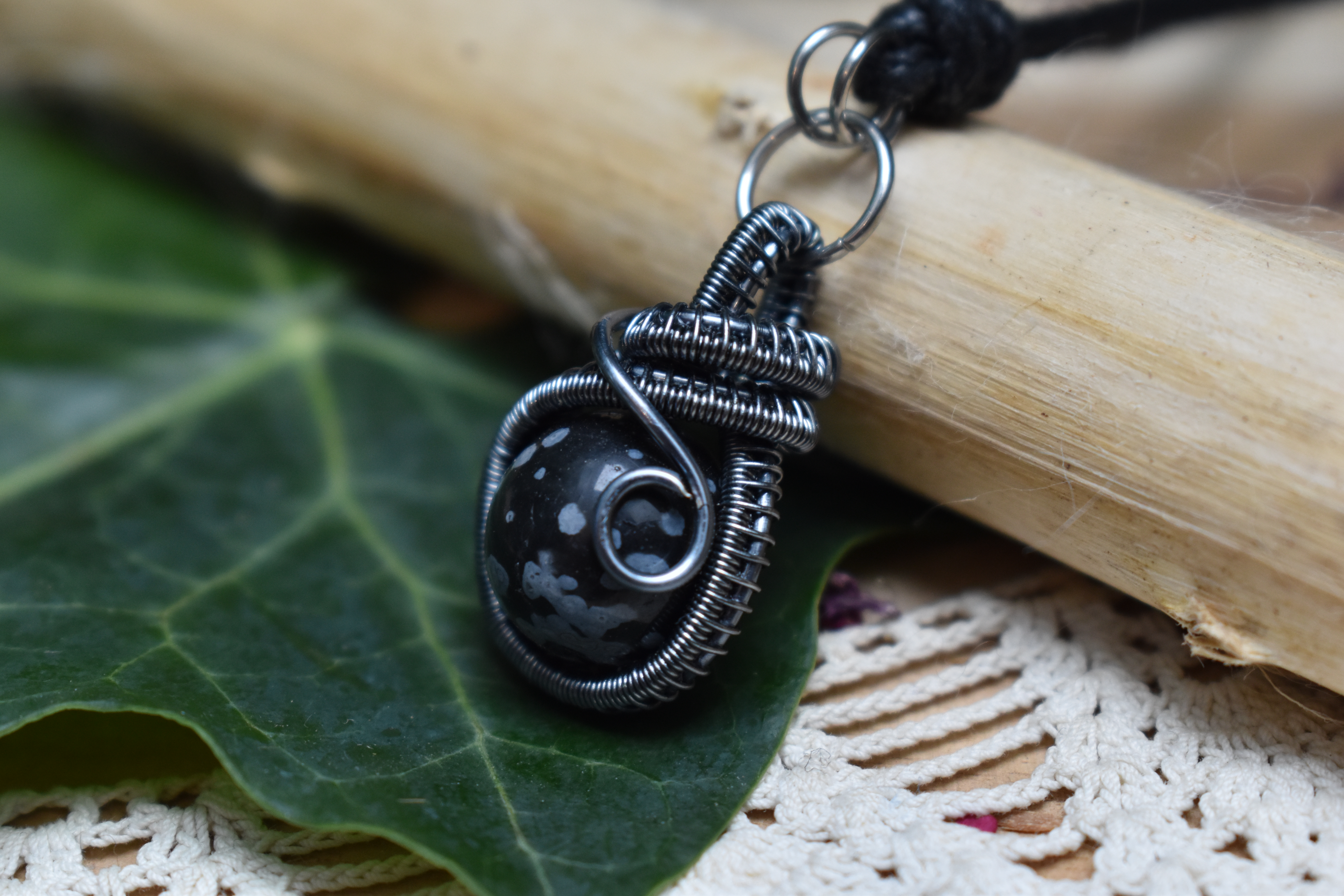 Pendentif ~Fidget~ Obsidienne Neige 