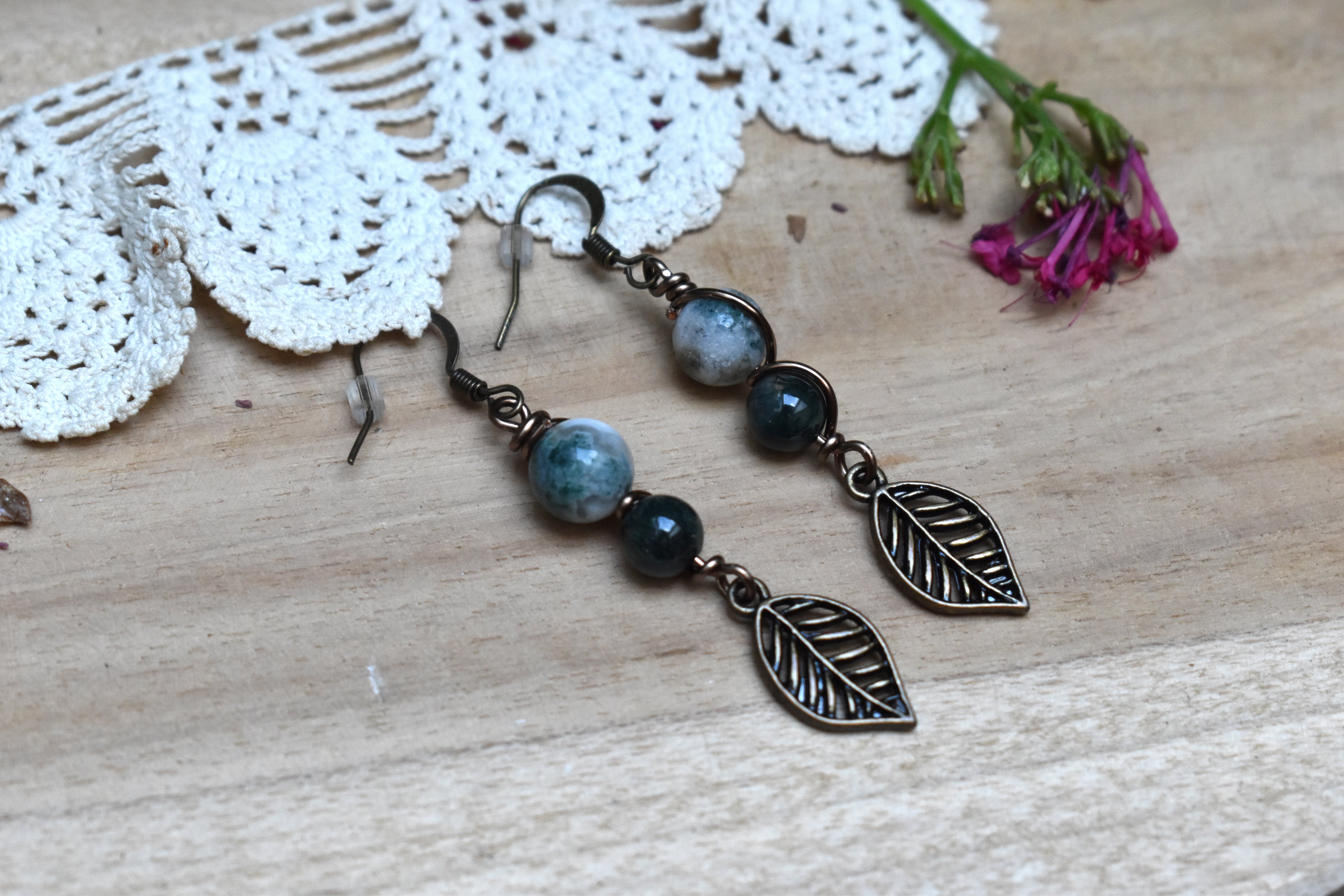Boucles d'Oreilles ~Elys~ Agate Mousse