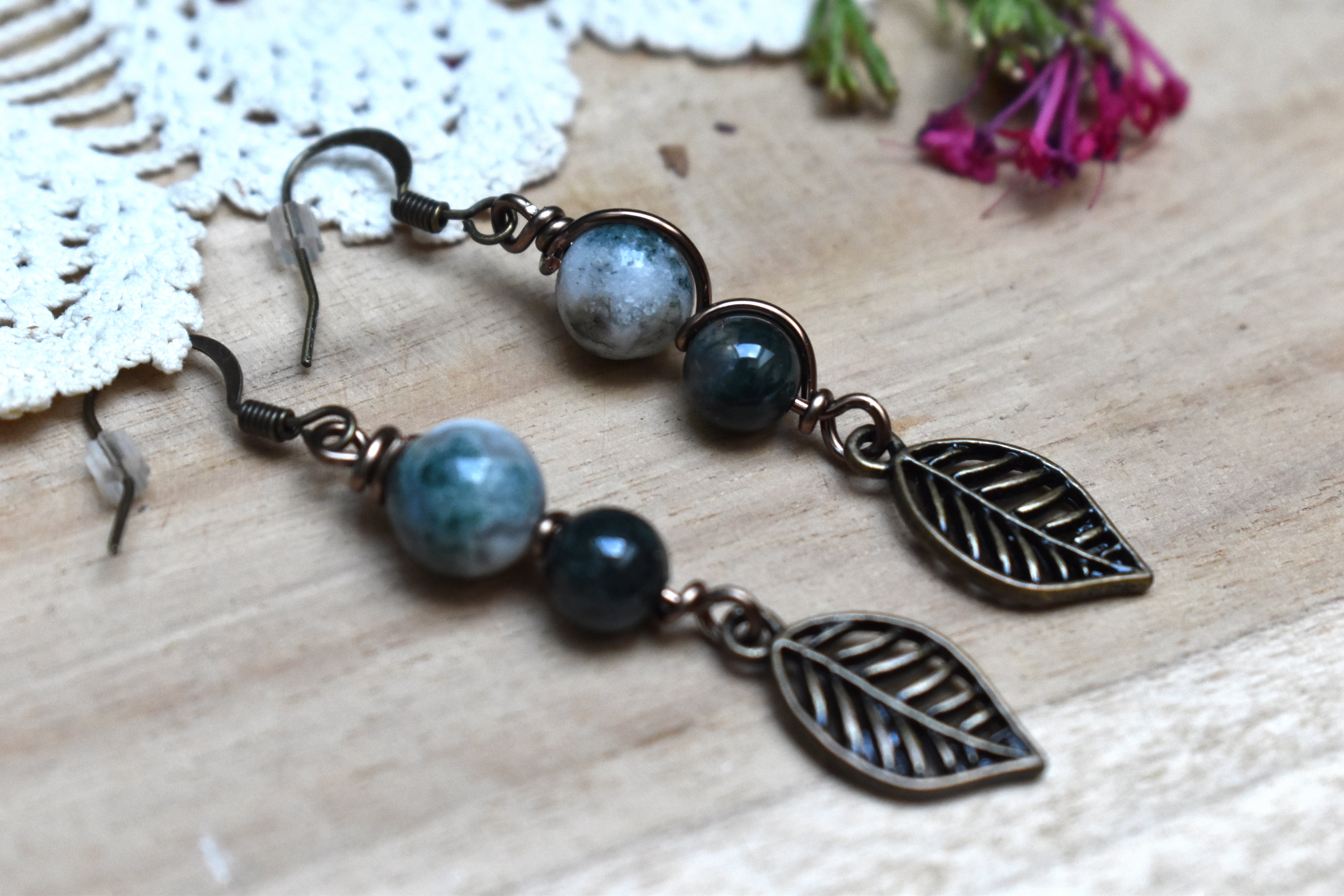 Boucles d'Oreilles ~Elys~ Agate Mousse