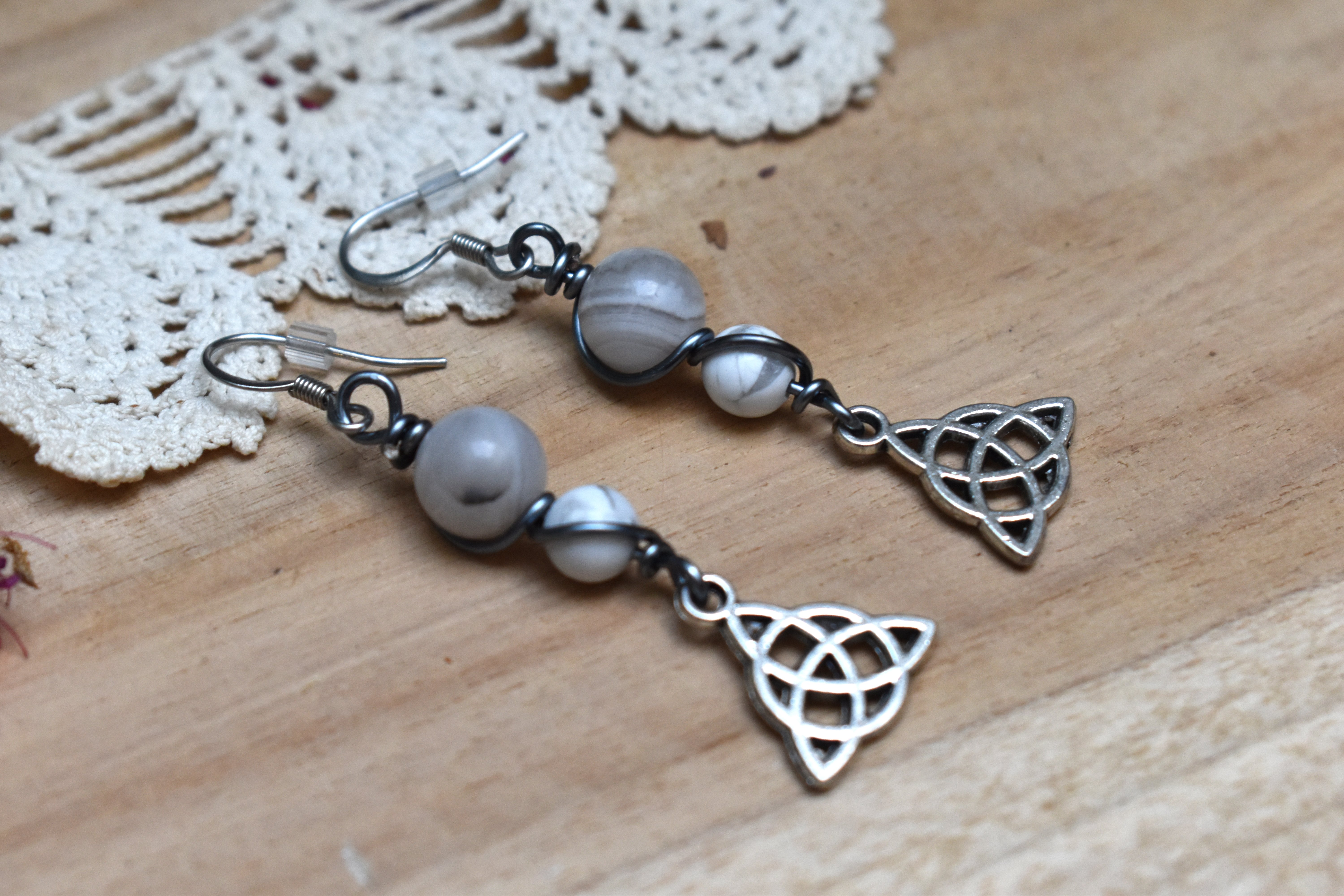 Boucles d'Oreilles ~Elys~ Agate Blanche