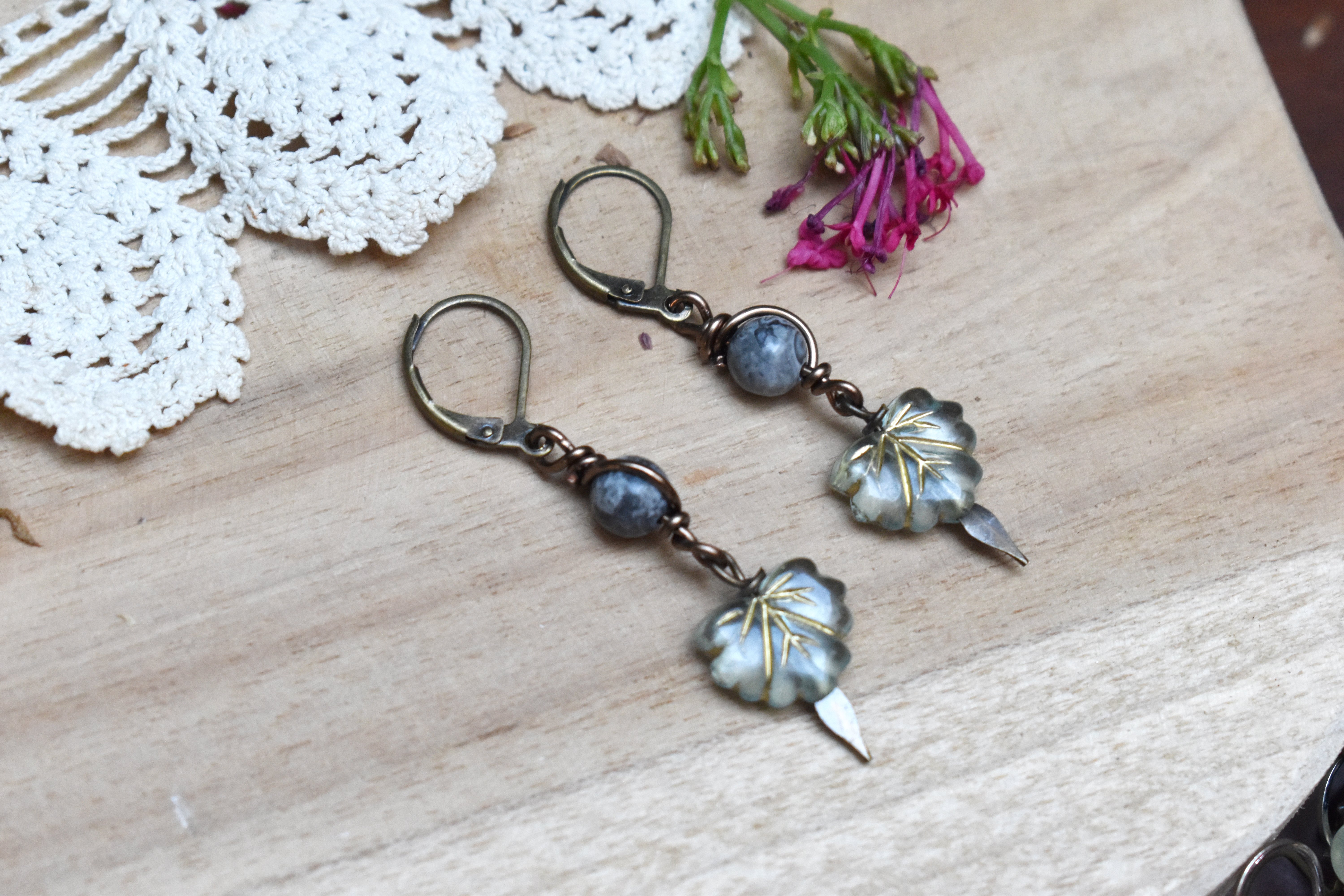 Boucles d'Oreilles ~Lyséa~ Jaspe Océan