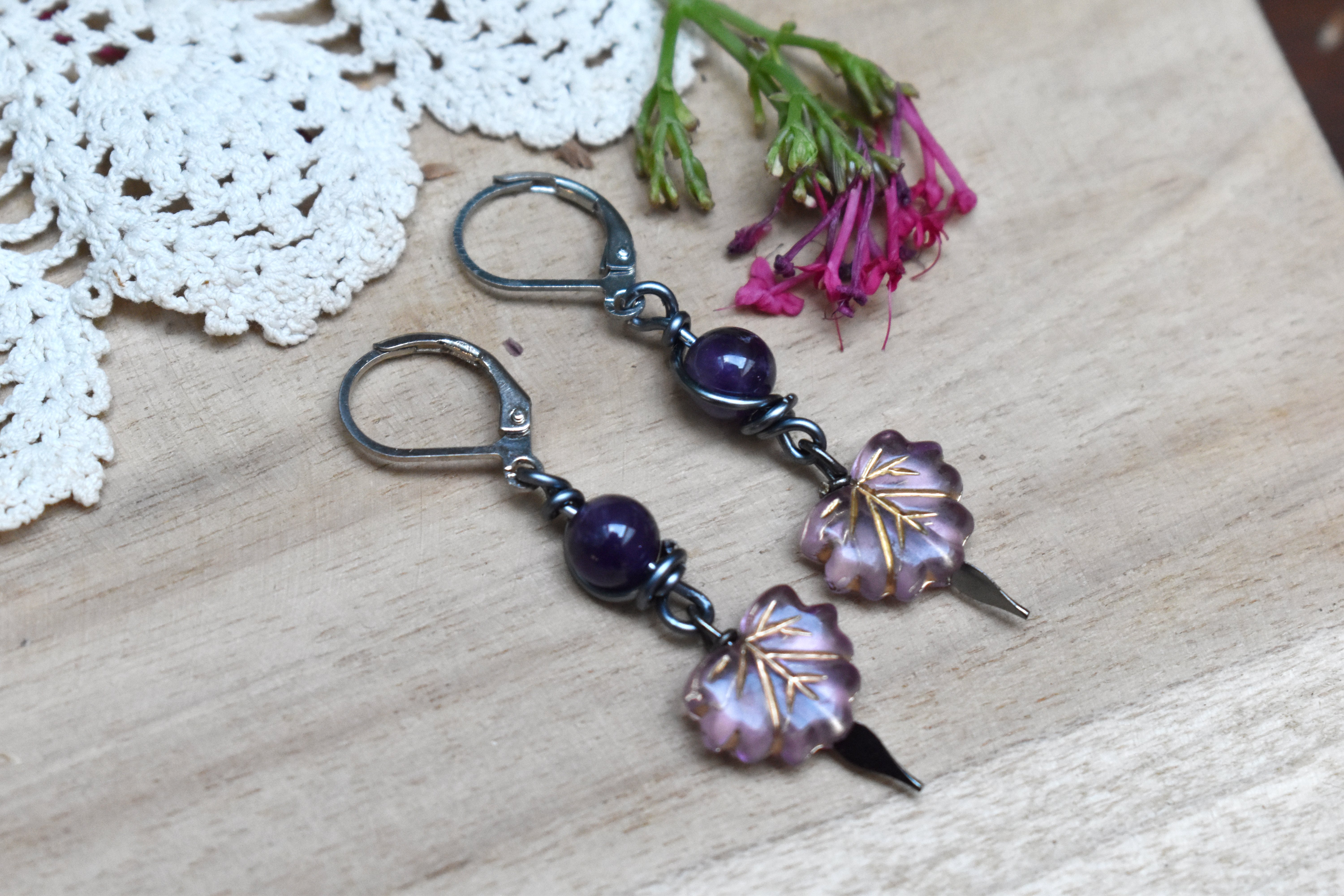 Boucles d'Oreilles ~Lyséa~ Améthyste