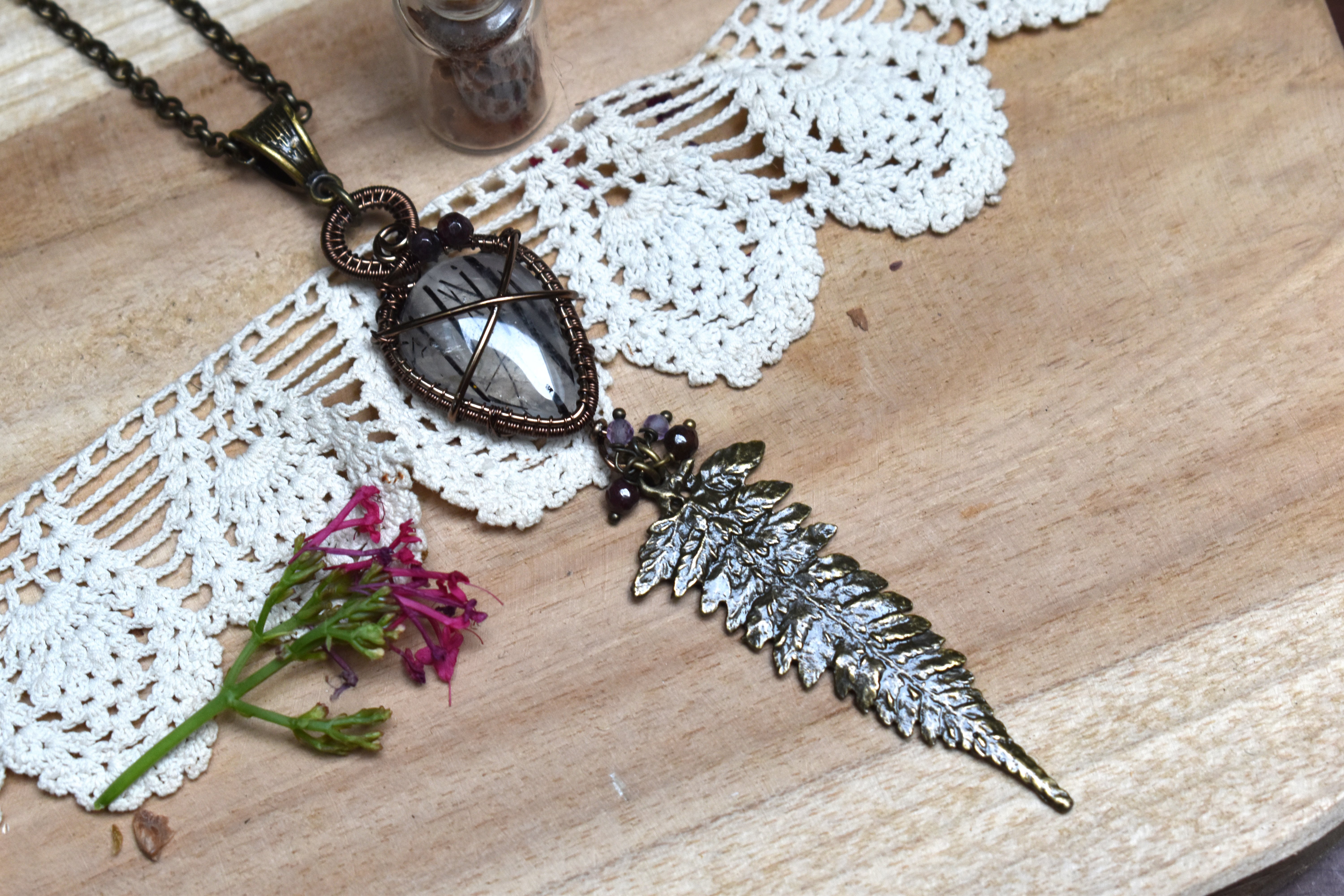 Sautoir ~Emprunte de Fougère~ Quartz Rutile 