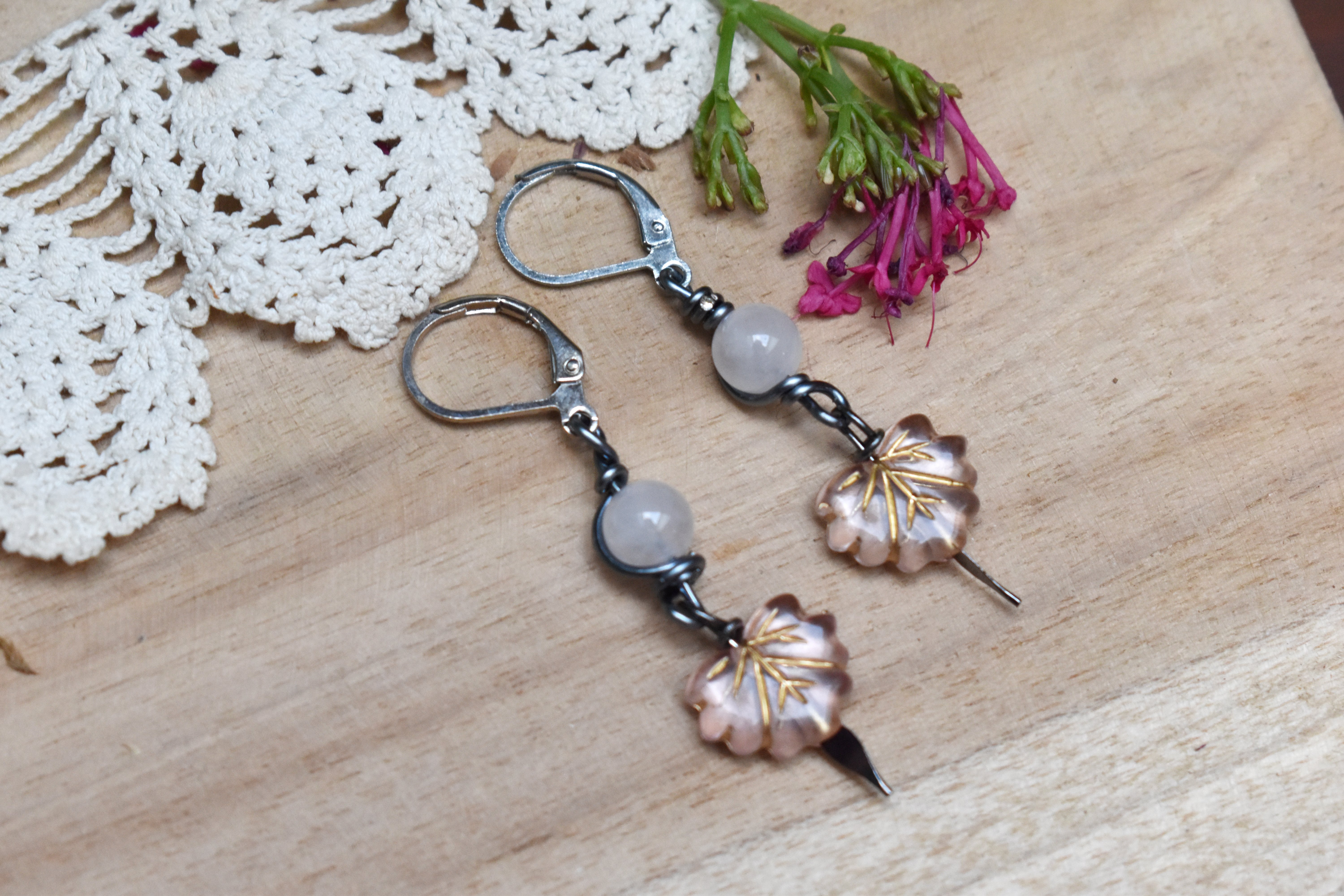Boucles d'Oreilles ~Lyséa~ Quartz Rose 