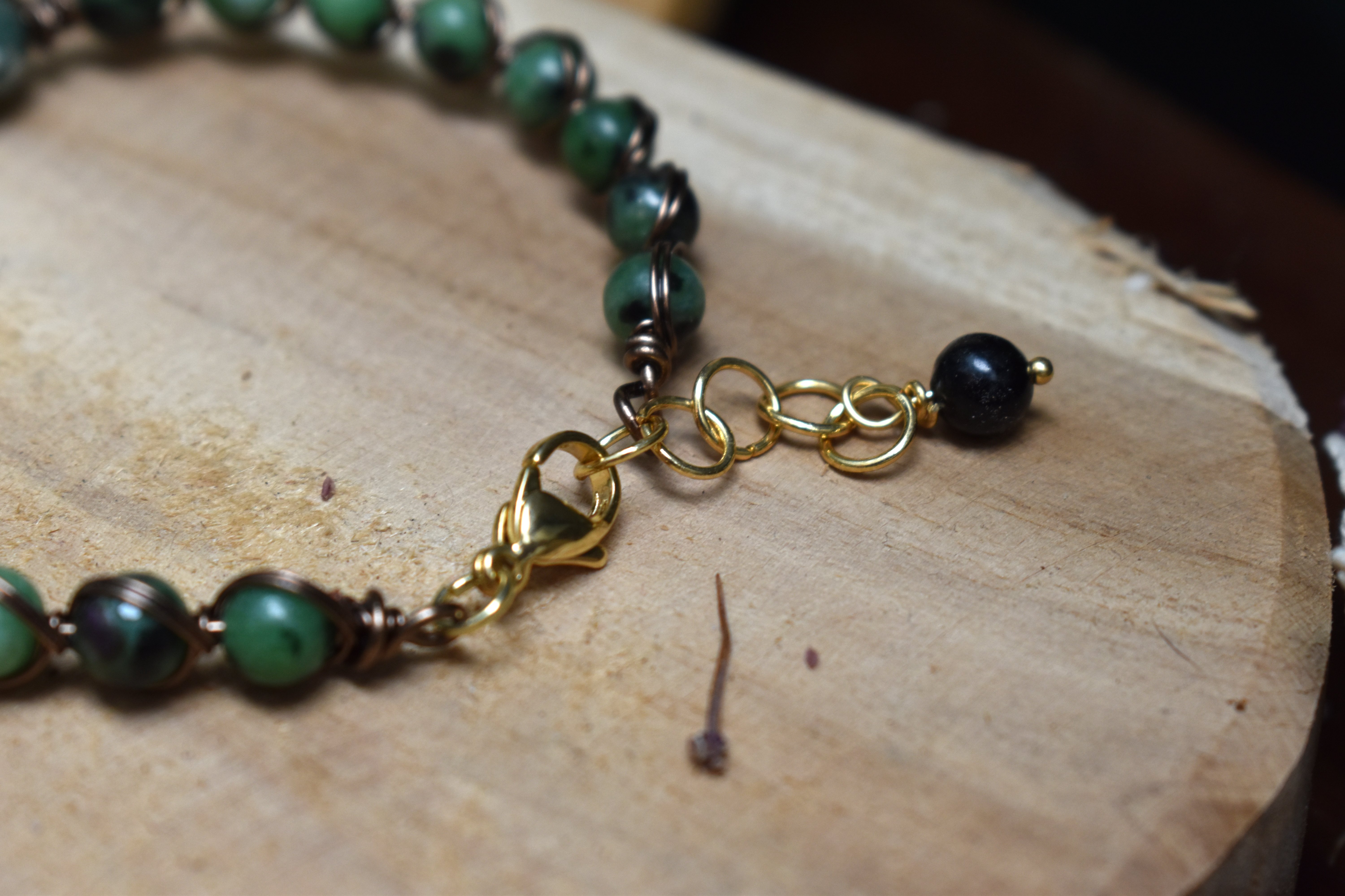 Bracelet ~Murmure des Bois~ Agate Mousse & Rubis Zoizite