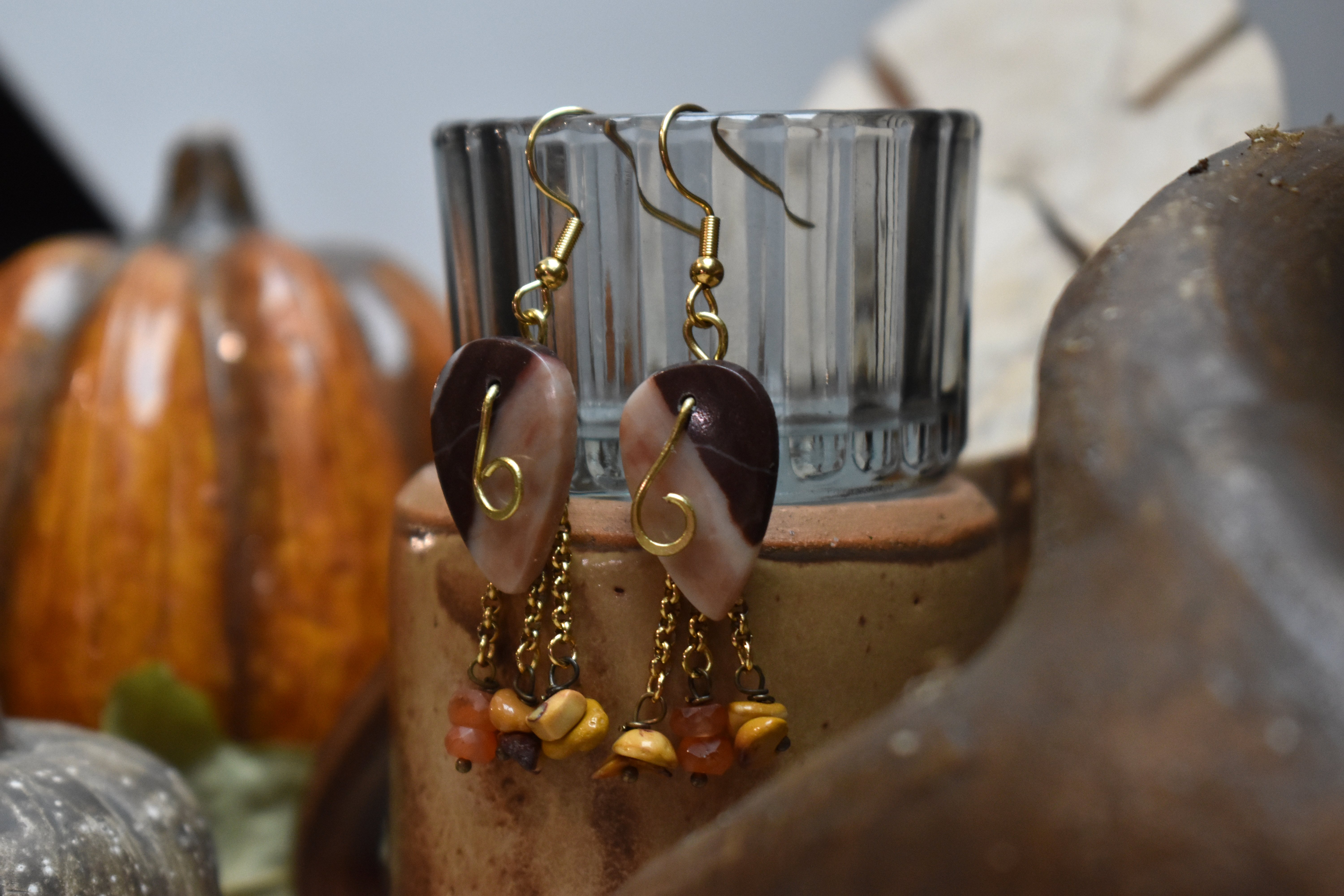Boucles d'Oreilles ~Feuilles d'Automne~ Jaspe Polychrome