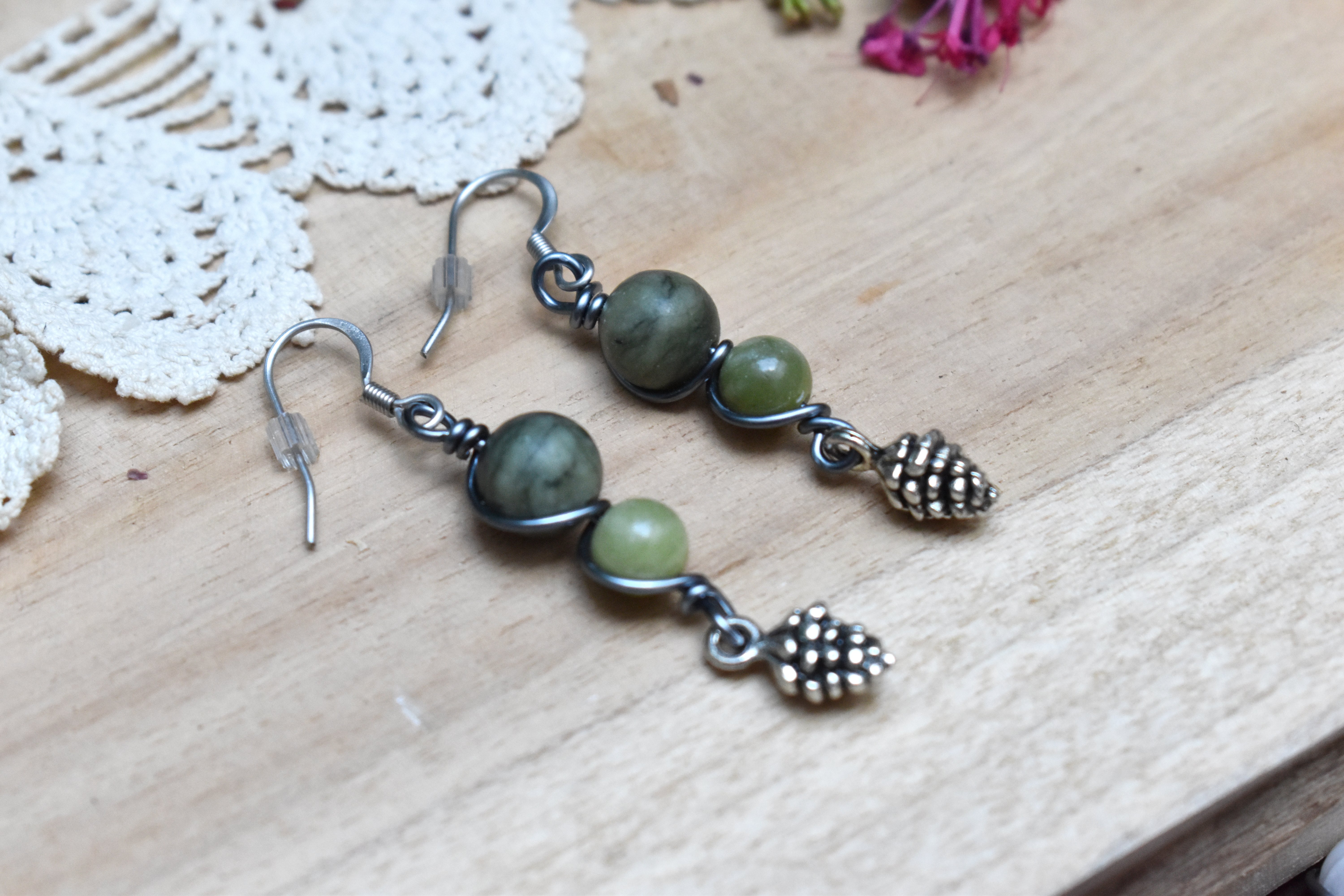 Boucles d'Oreilles ~Elys~ Jade Néphrite