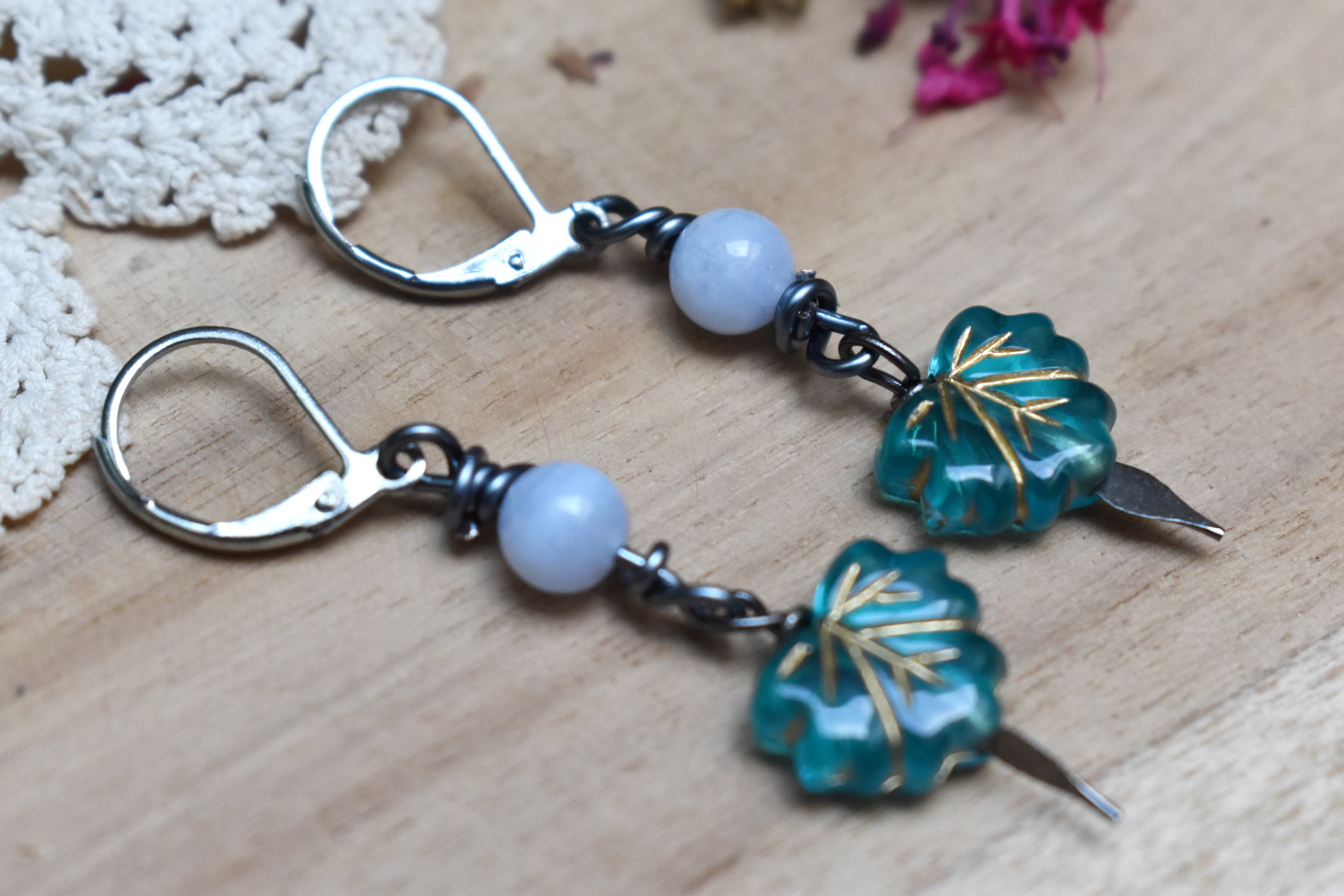 Boucles d'Oreilles ~Lyséa~ Calcédoine Bleue