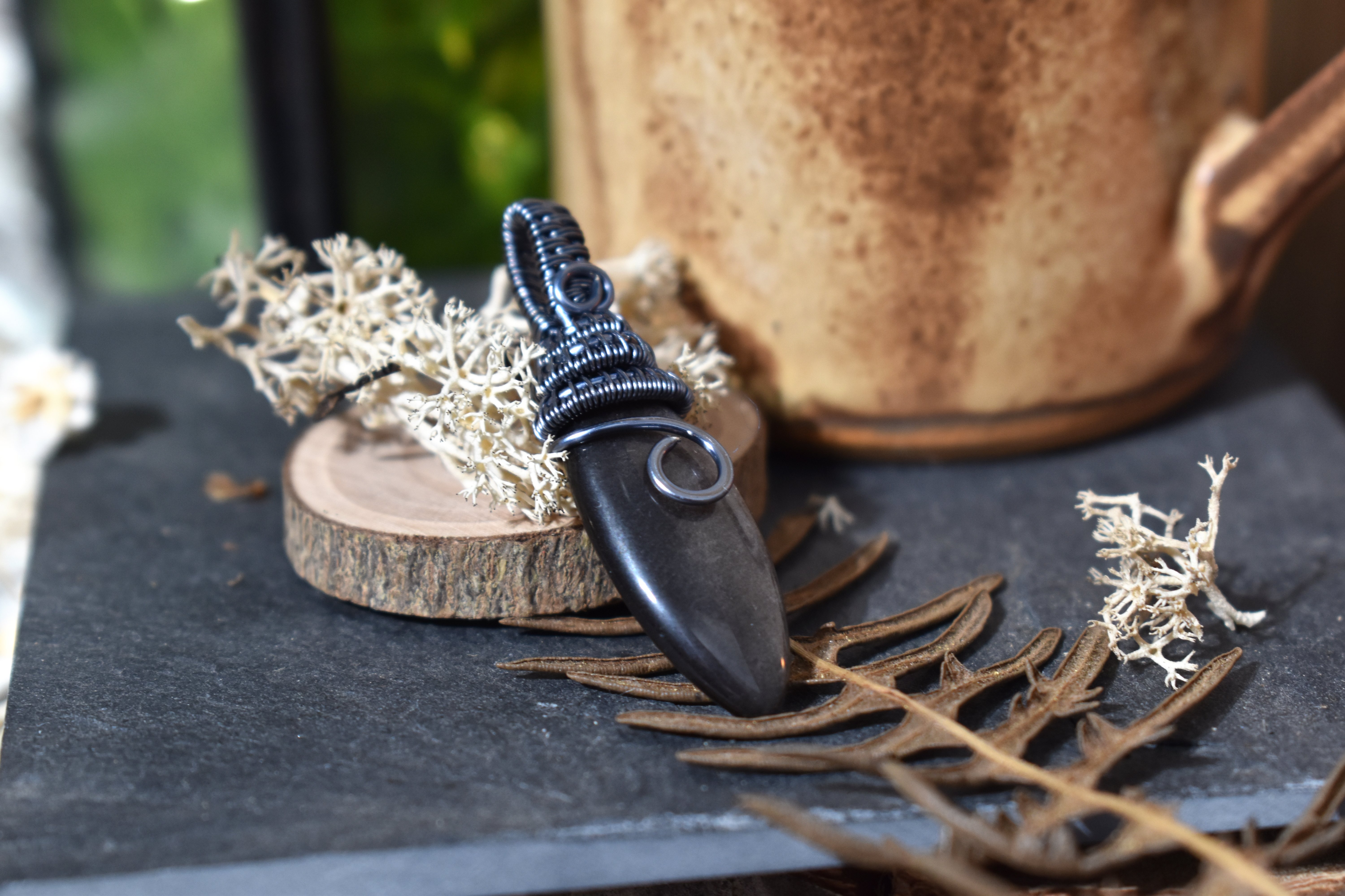 Pendentif ~Gardien du Souffle~ Obsidienne Argentée