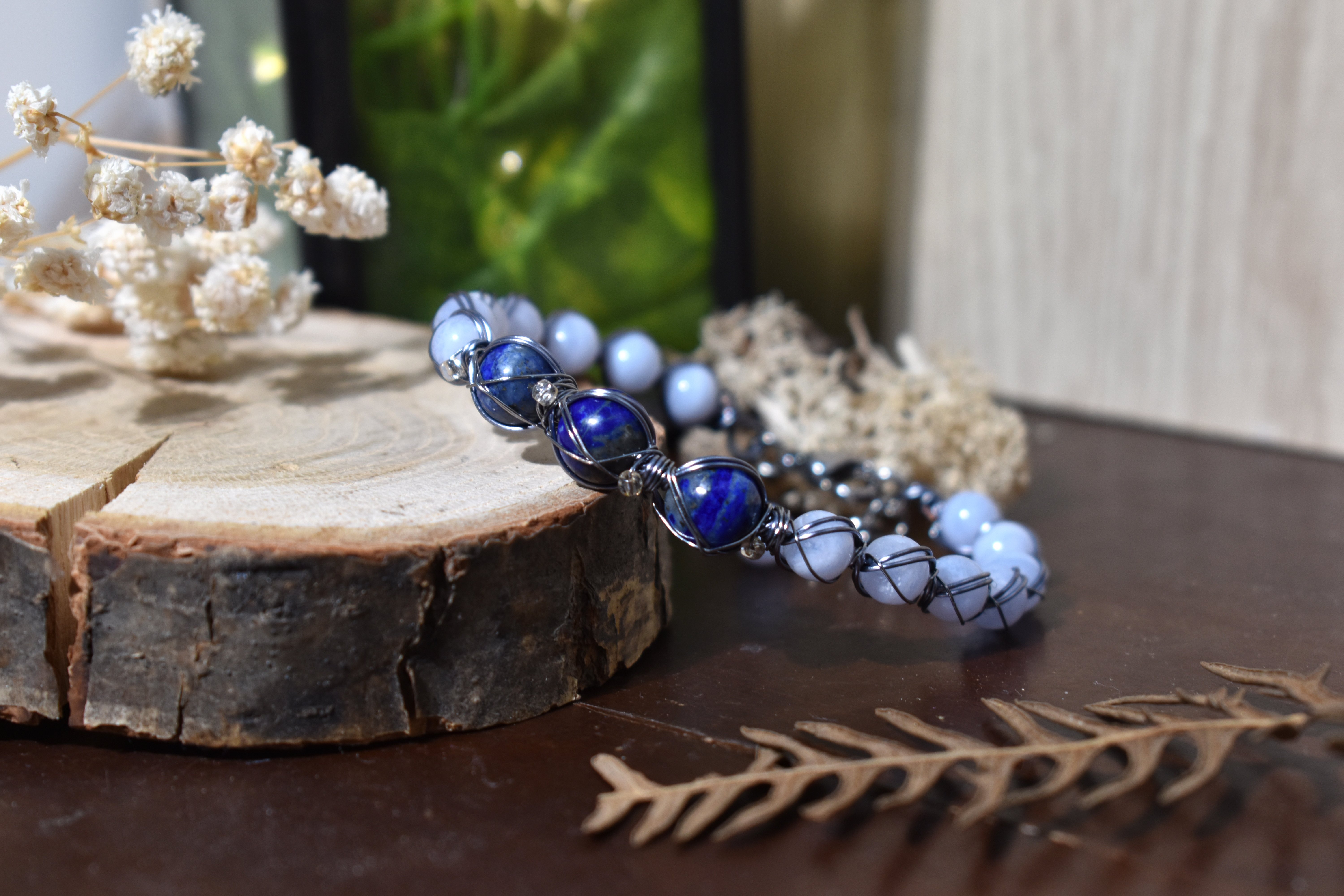 Bracelet ~Givre~ Lapis Lazuli & Calcédoine Bleue