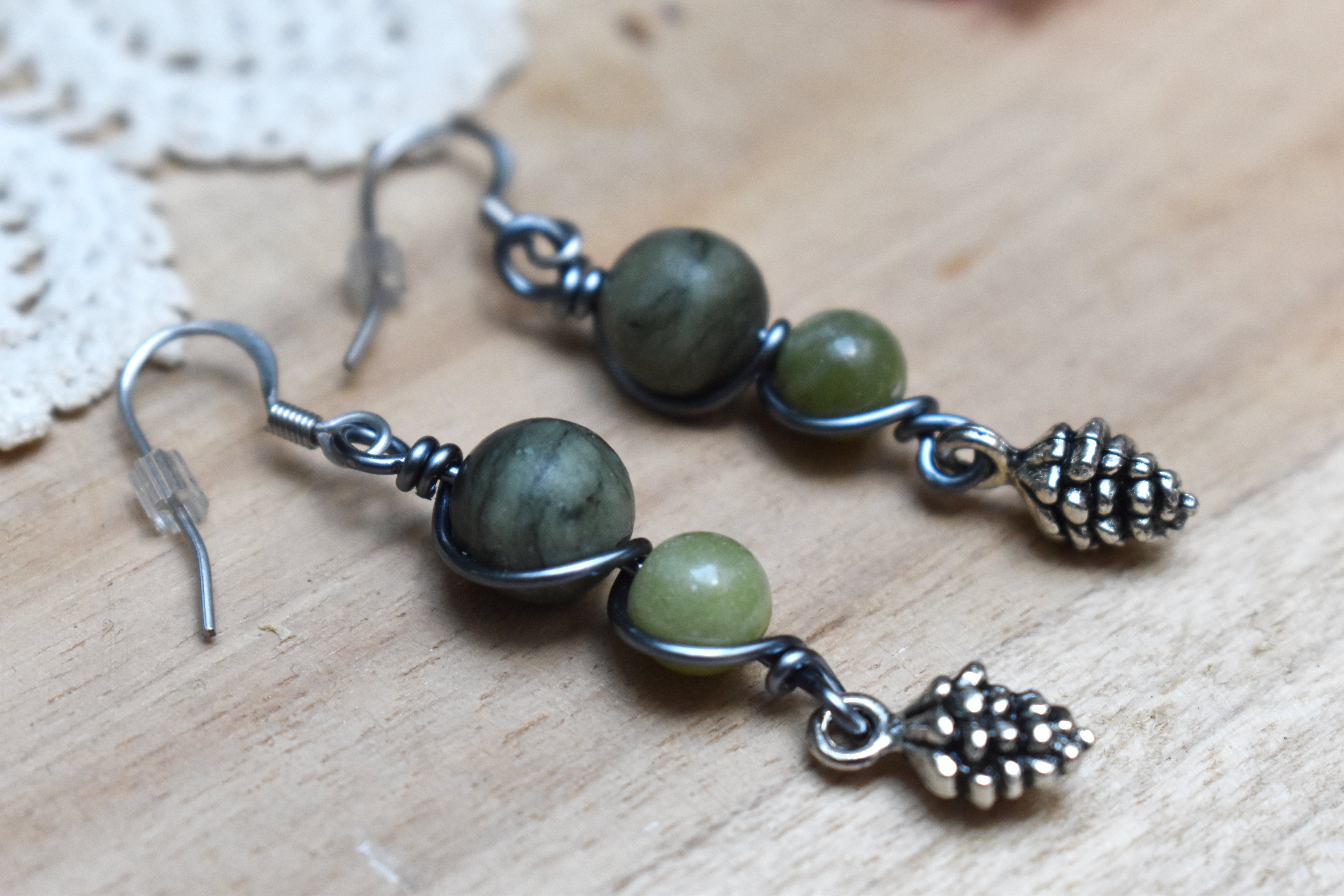 Boucles d'Oreilles ~Elys~ Jade Néphrite 
