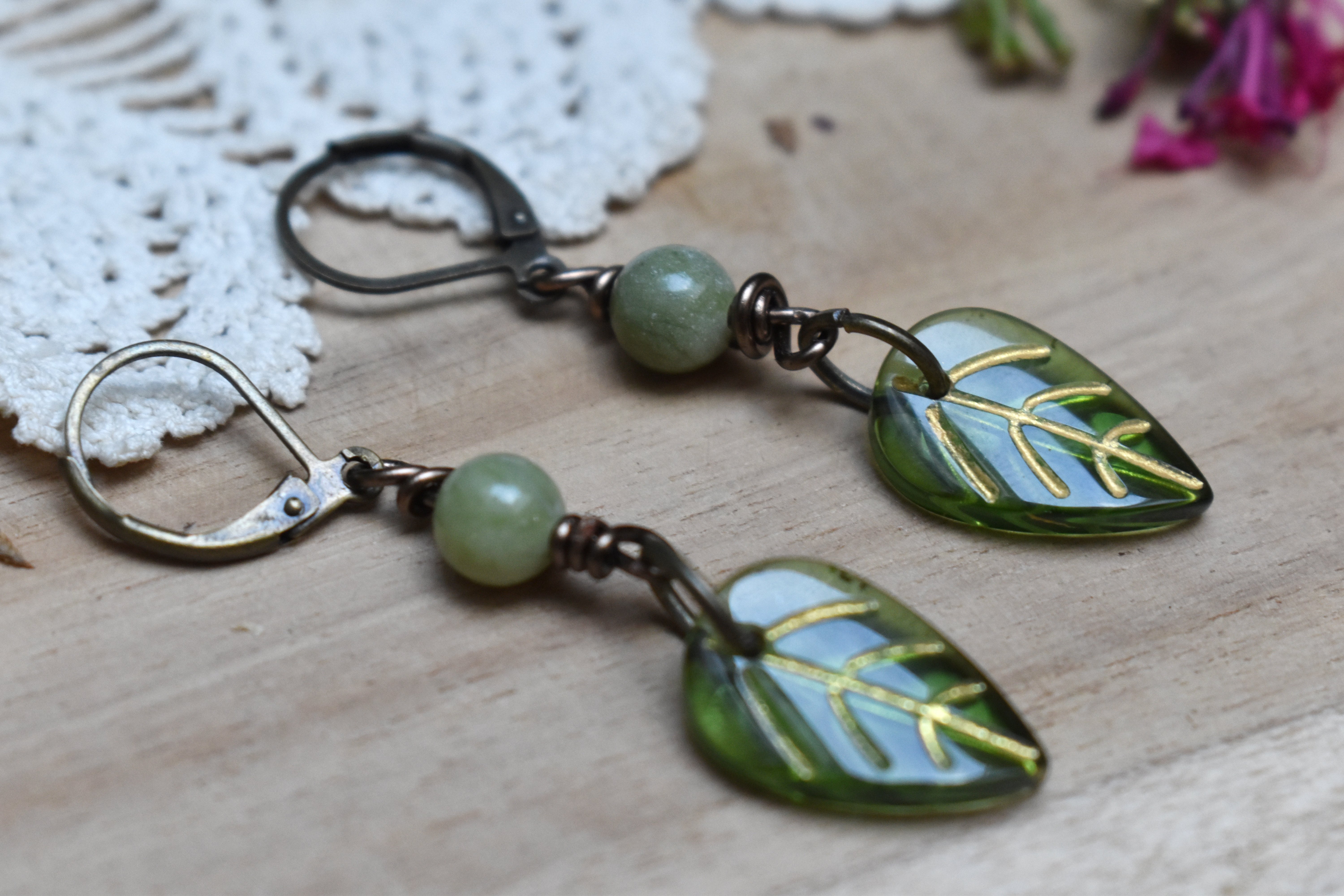Boucles d'Oreilles ~Lyséa~ Jade Néphrite