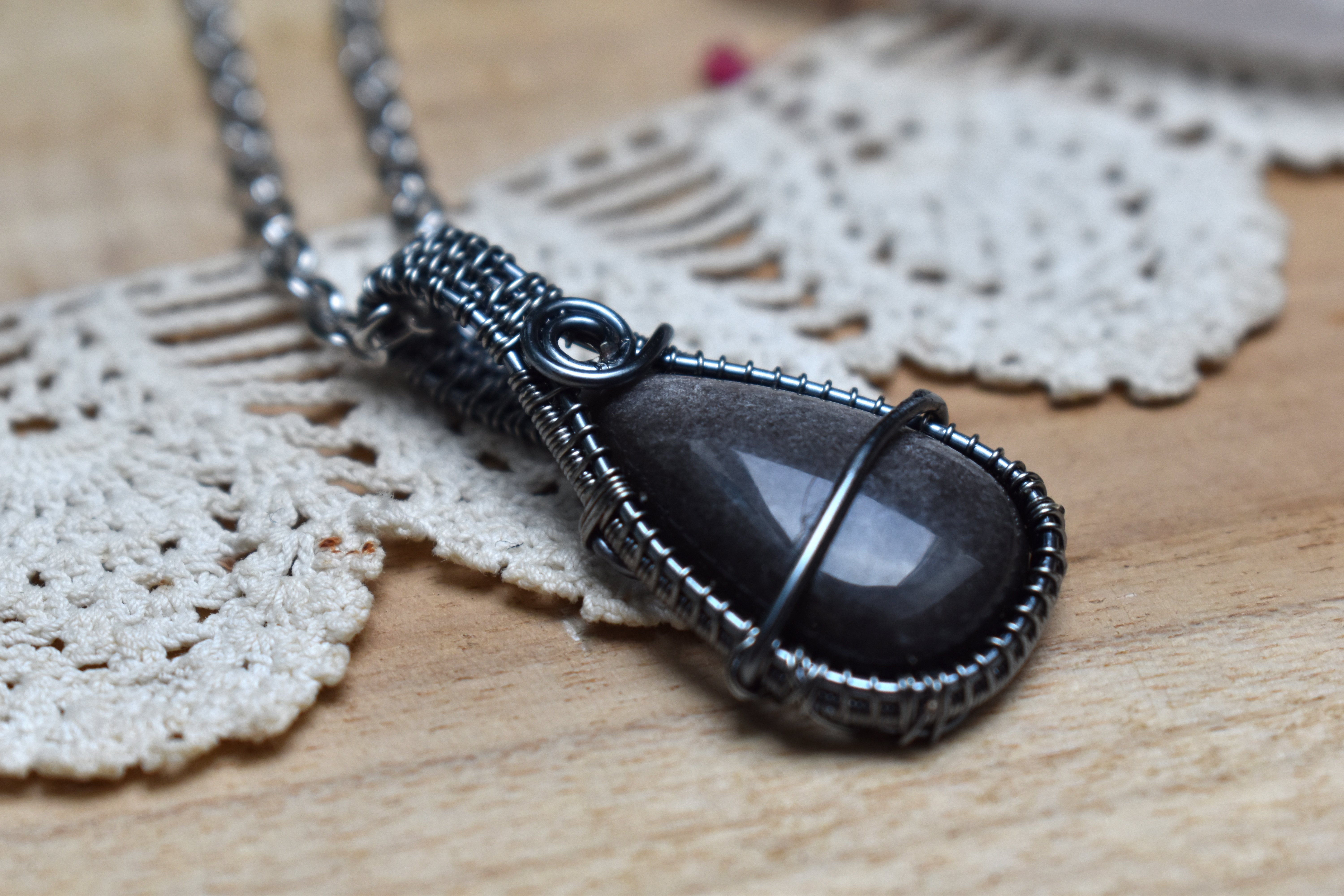 Collier ~Athéna~ Obsidienne Argentée
