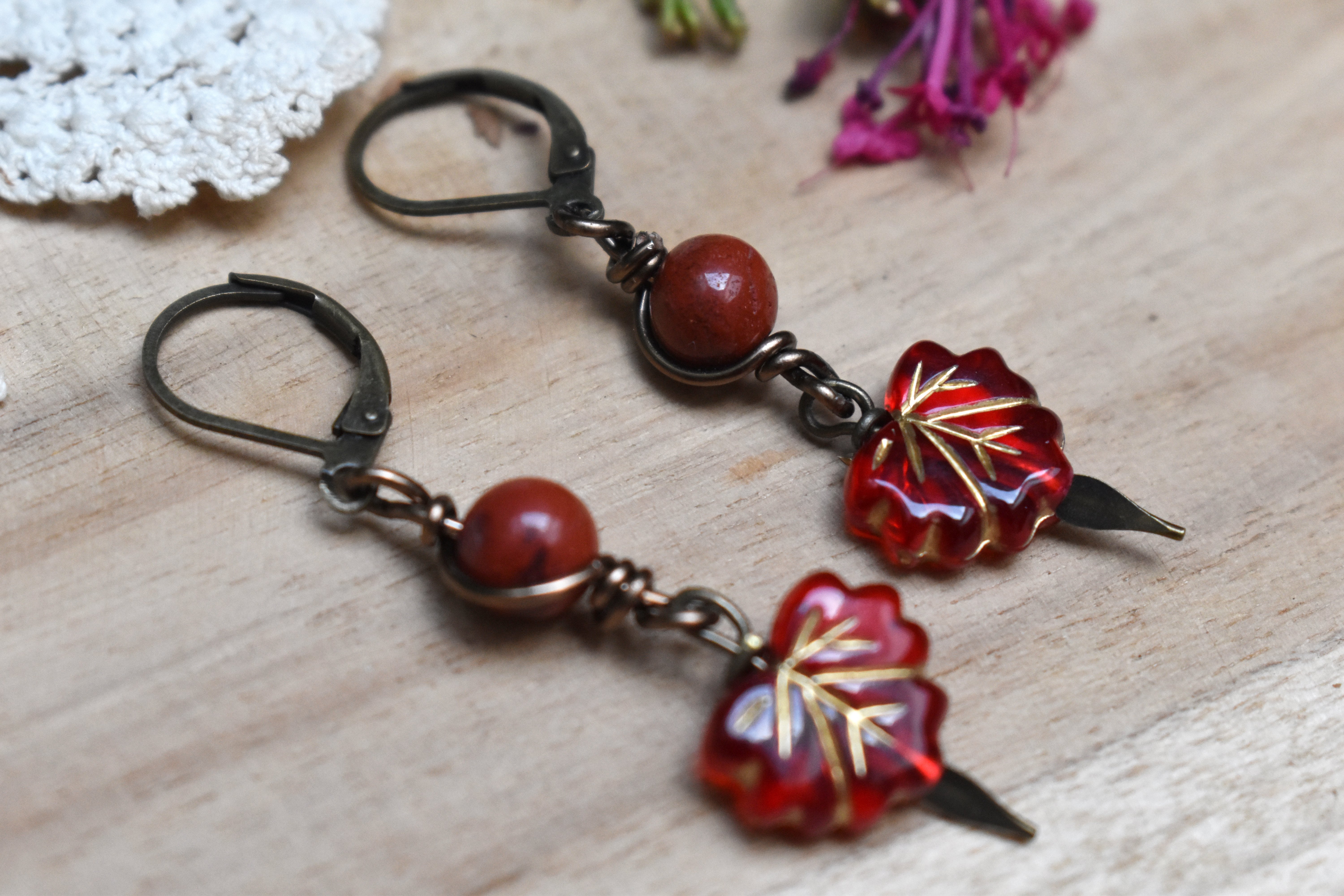 Boucles d'Oreilles ~Lyséa~ Jaspe Rouge