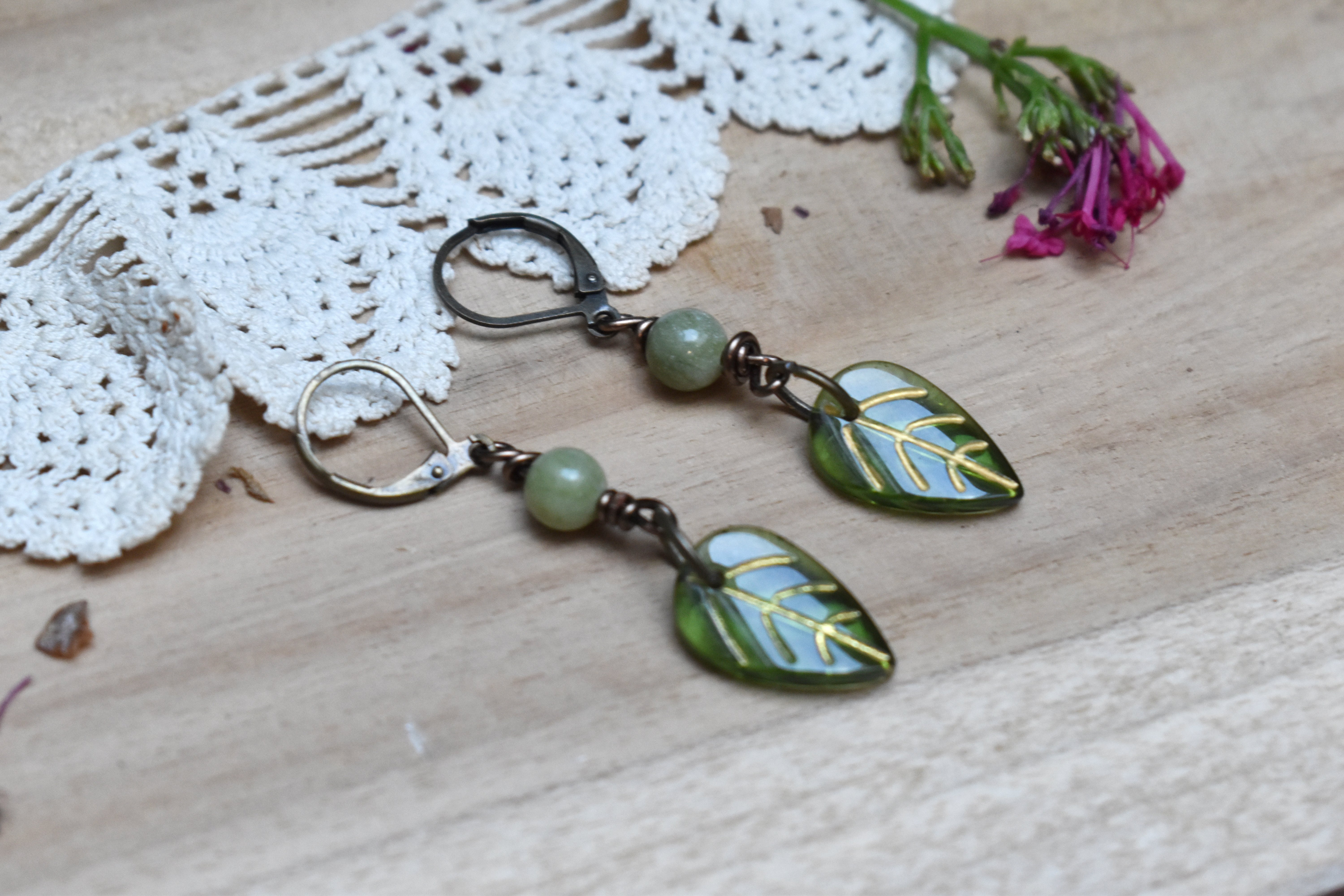 Boucles d'Oreilles ~Lyséa~ Jade Néphrite