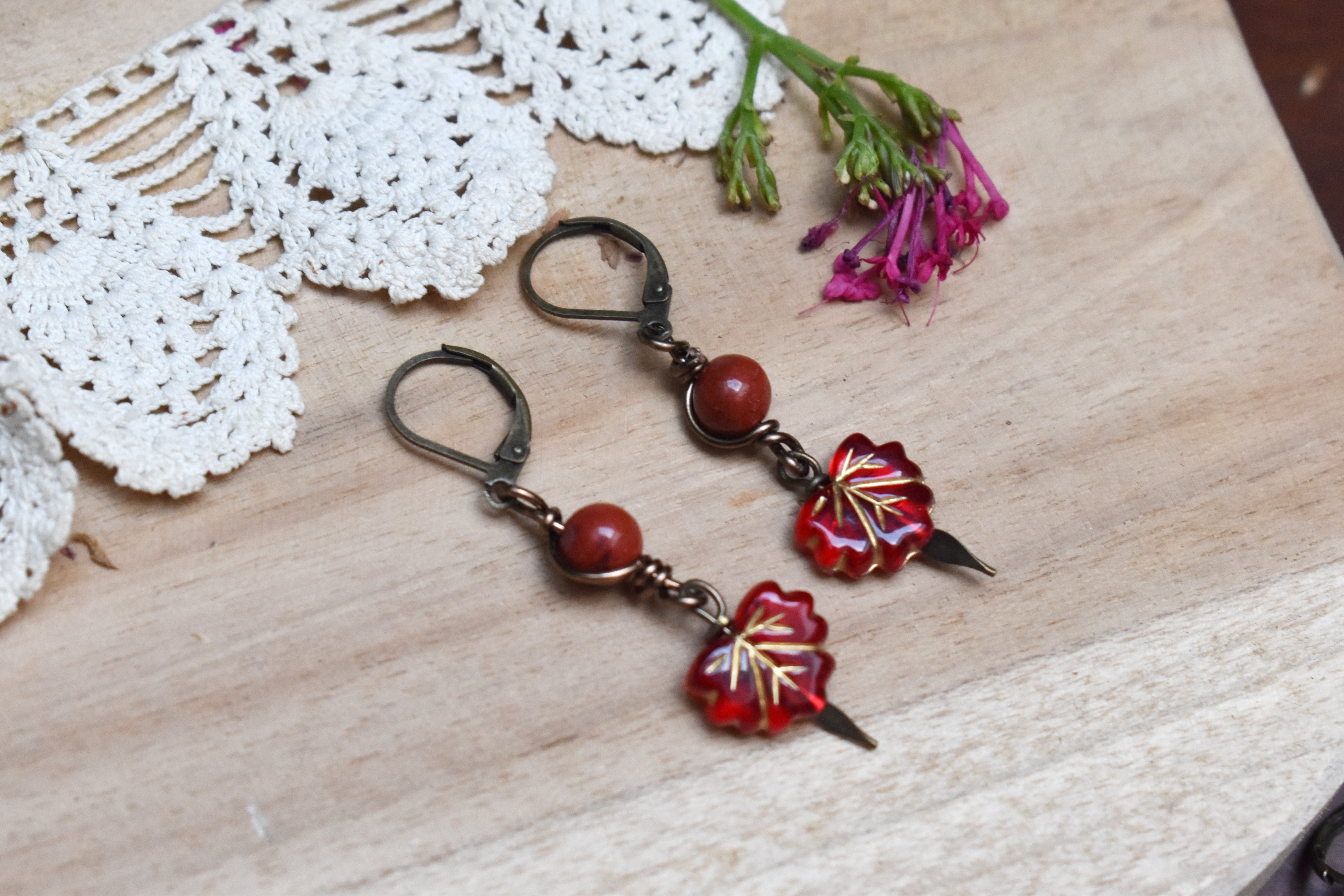 Boucles d'Oreilles ~Lyséa~ Jaspe Rouge