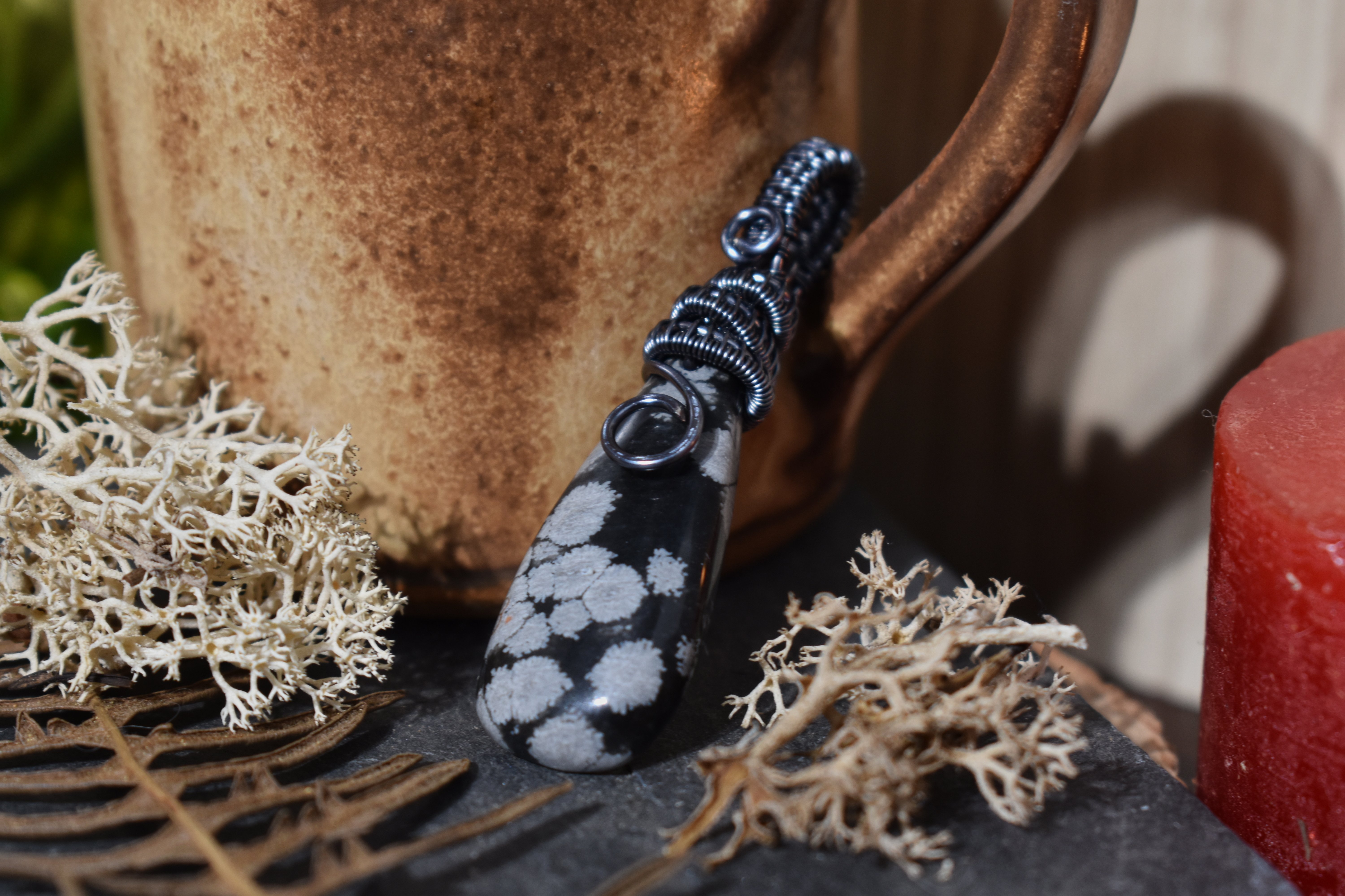 Pendentif ~Gardien du Souffle~ Obsidienne Neige