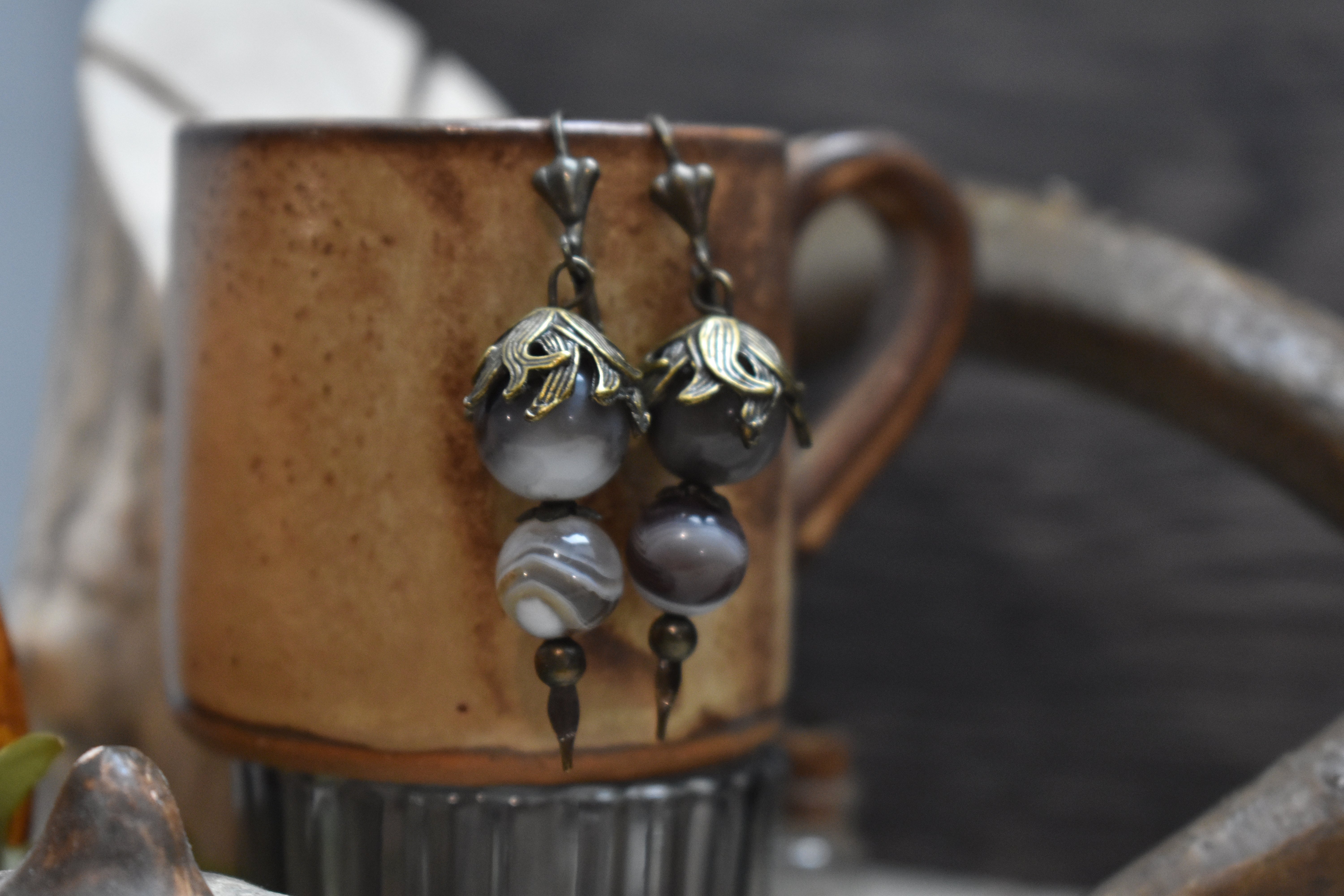 Boucles d'Oreilles ~Floralys~ Agate 