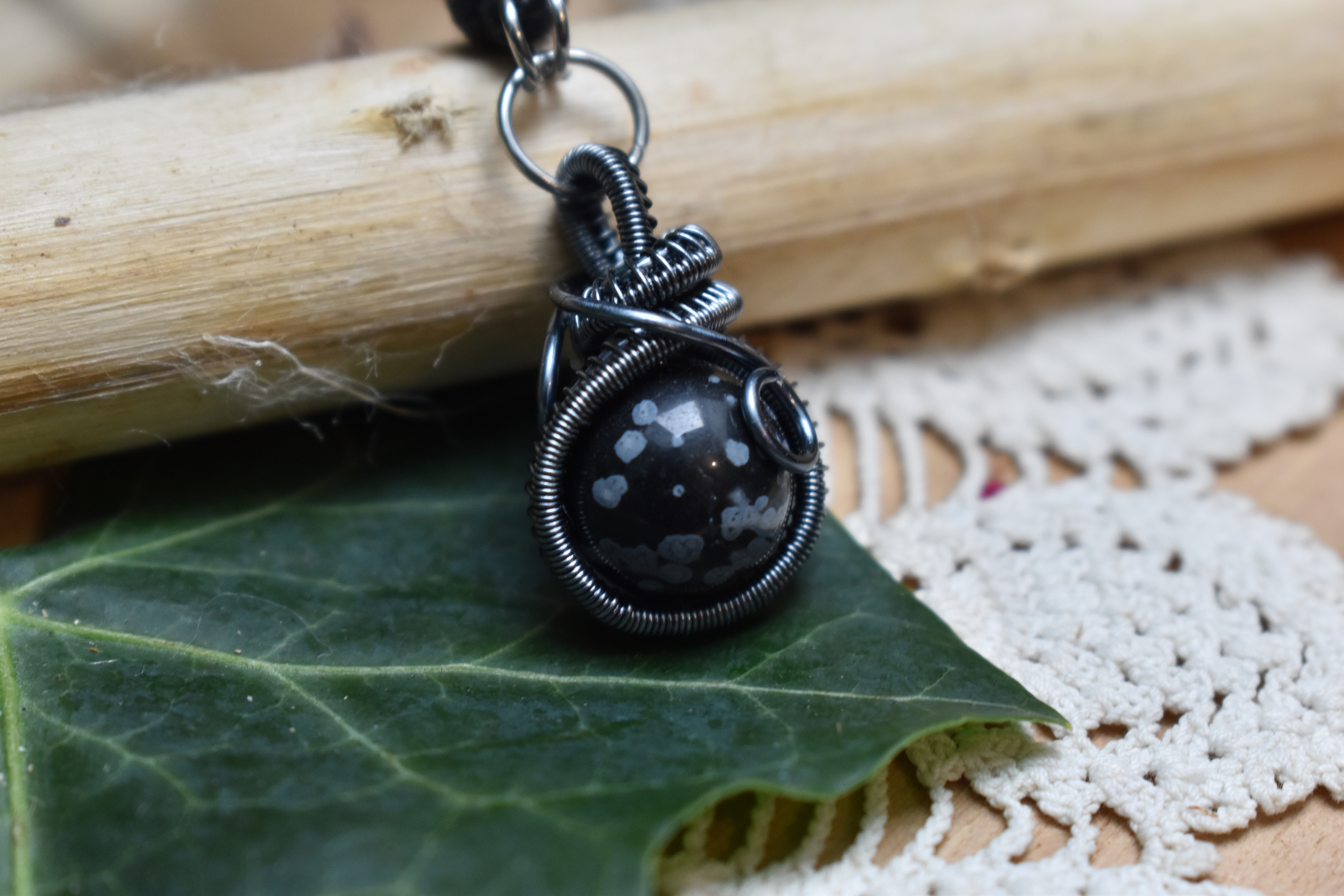 Pendentif ~Fidget~ Obsidienne Neige 