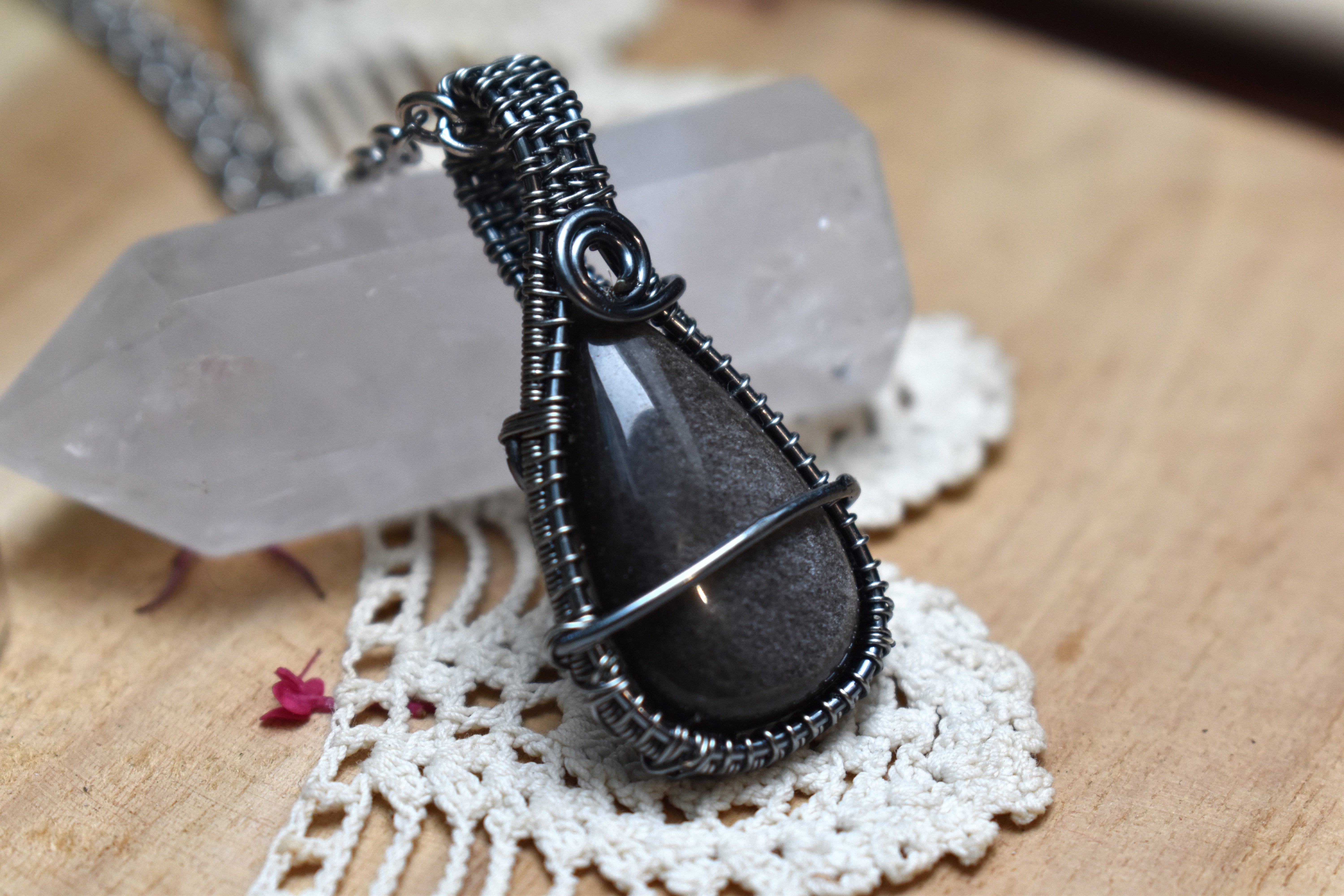 Collier ~Athéna~ Obsidienne Argentée