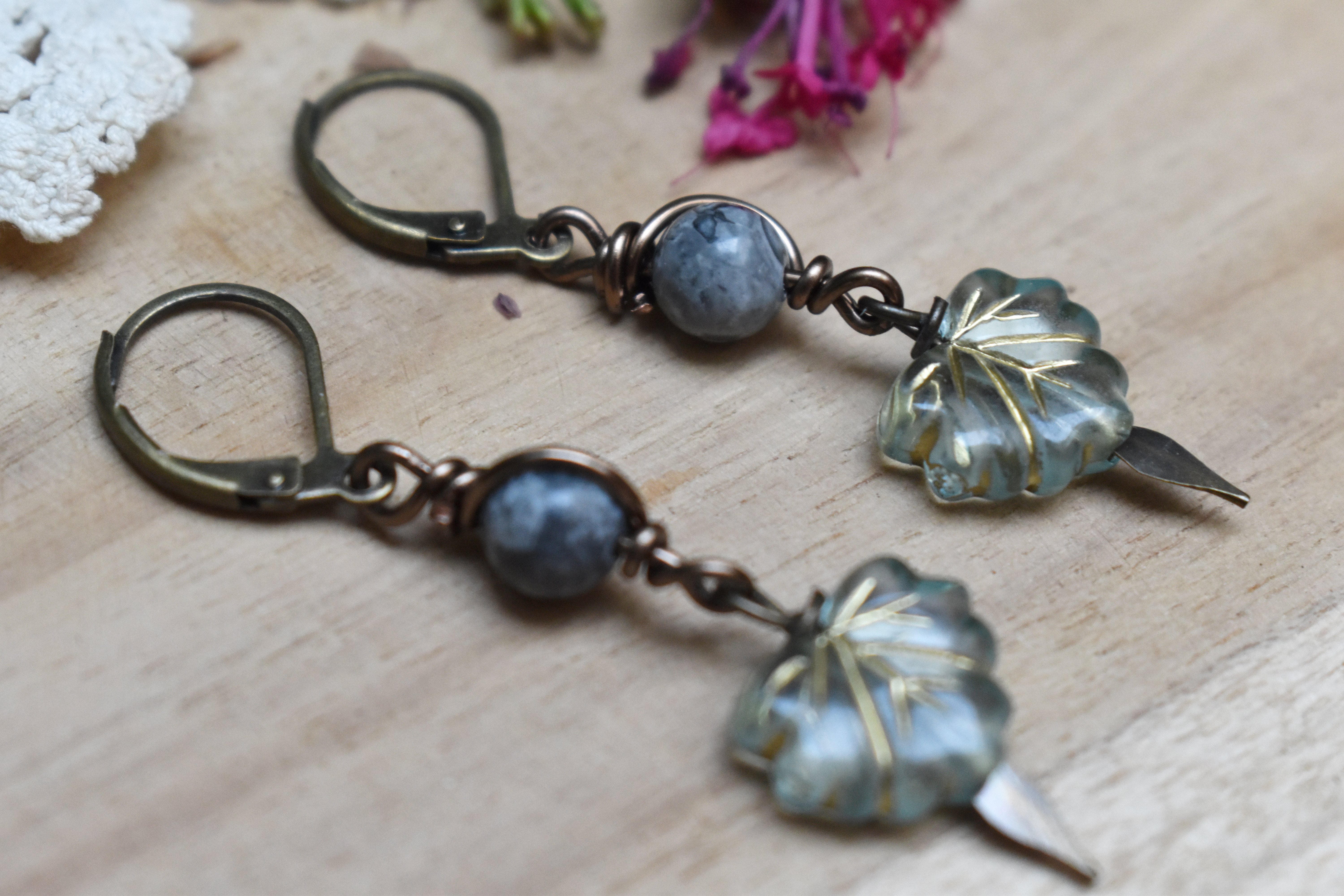 Boucles d'Oreilles ~Lyséa~ Jaspe Océan