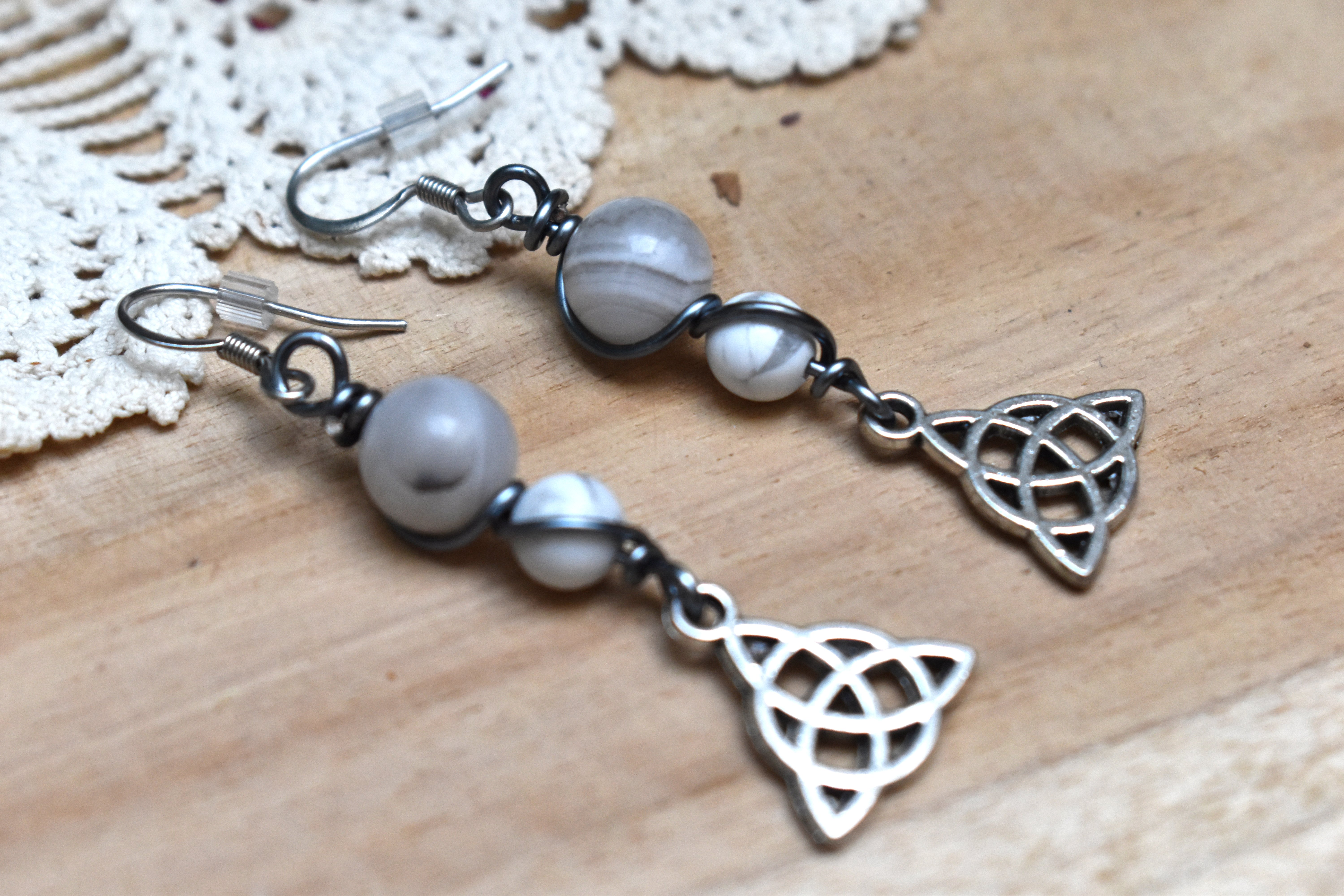 Boucles d'Oreilles ~Elys~ Agate Blanche