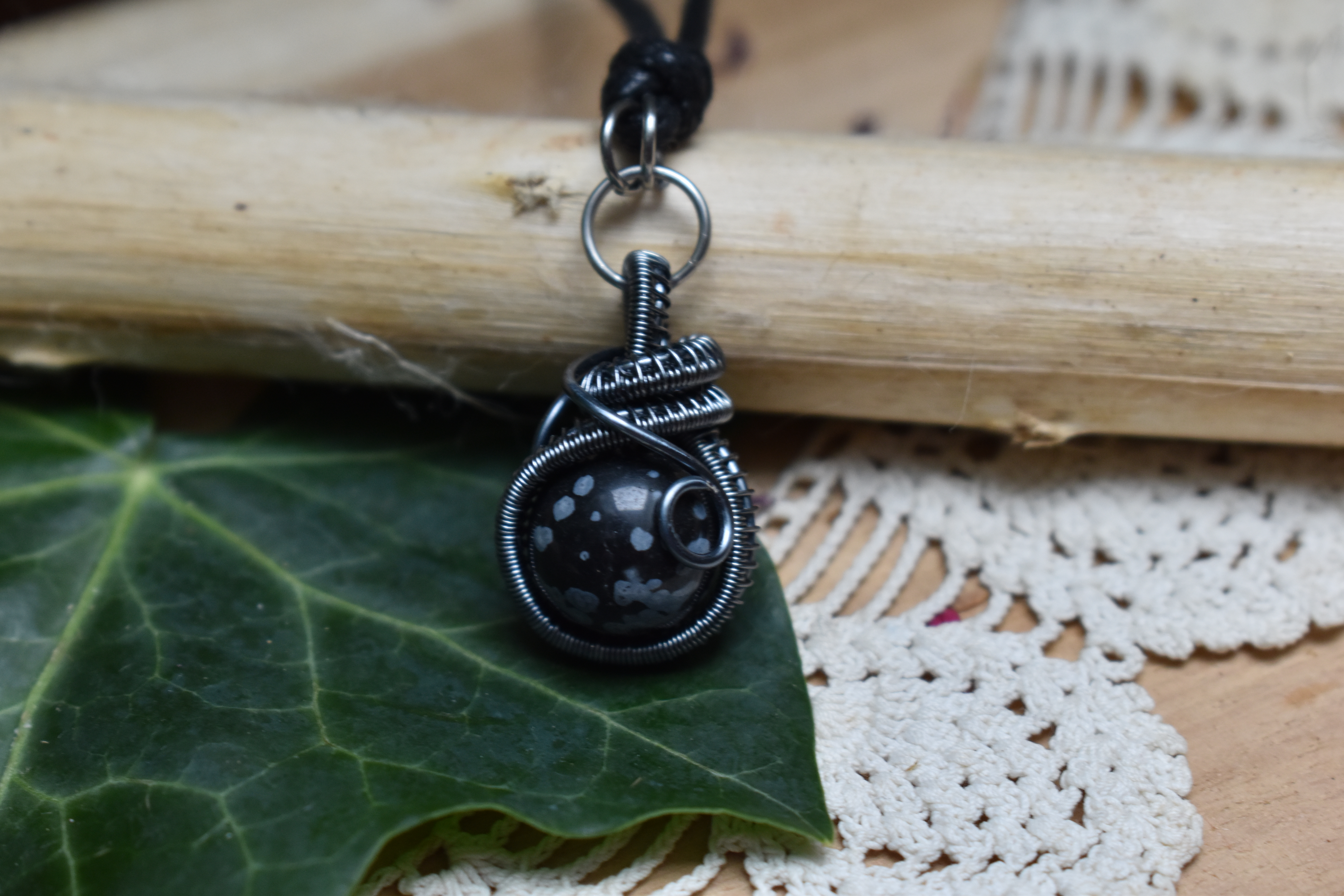 Pendentif ~Fidget~ Obsidienne Neige
