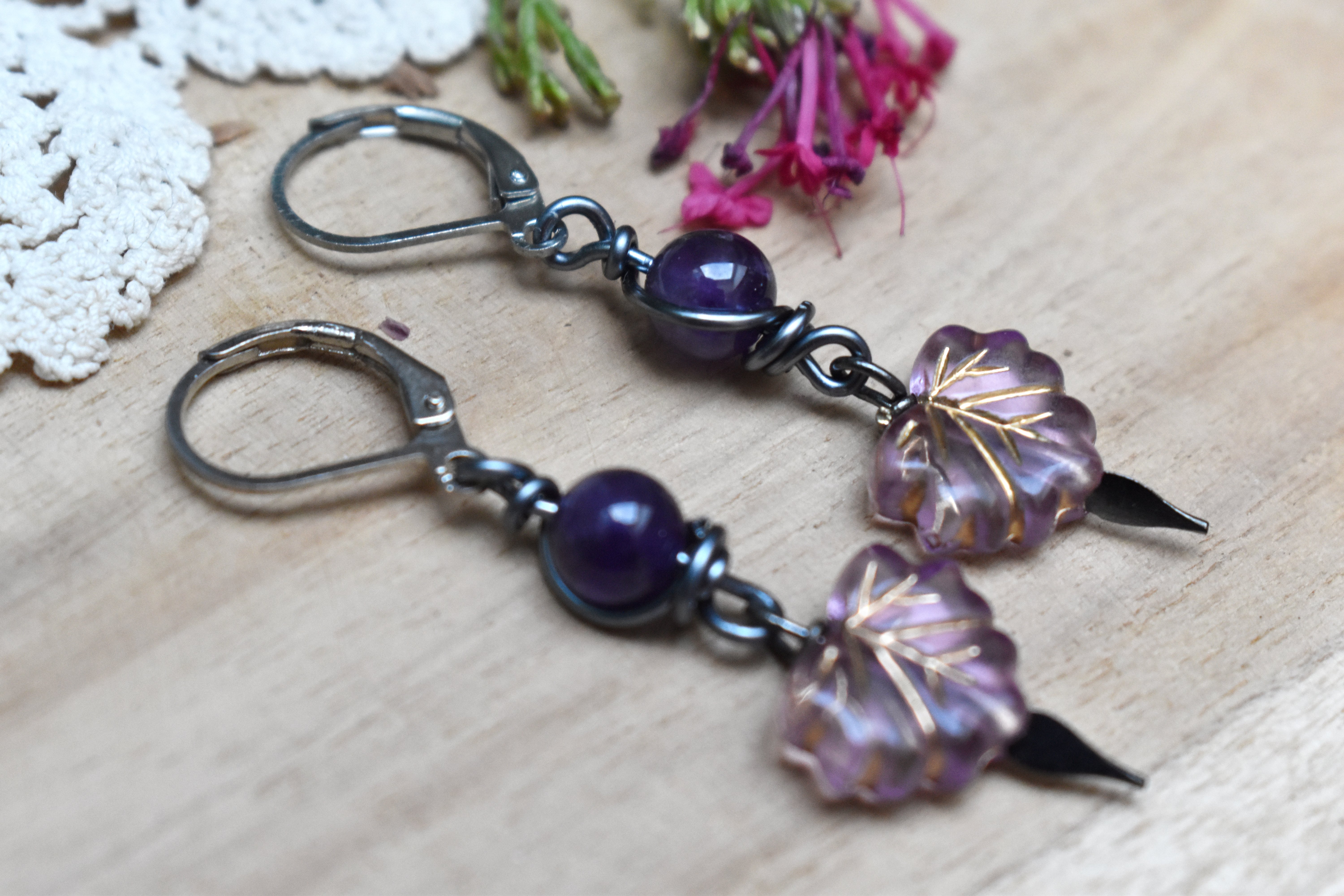 Boucles d'Oreilles ~Lyséa~ Améthyste