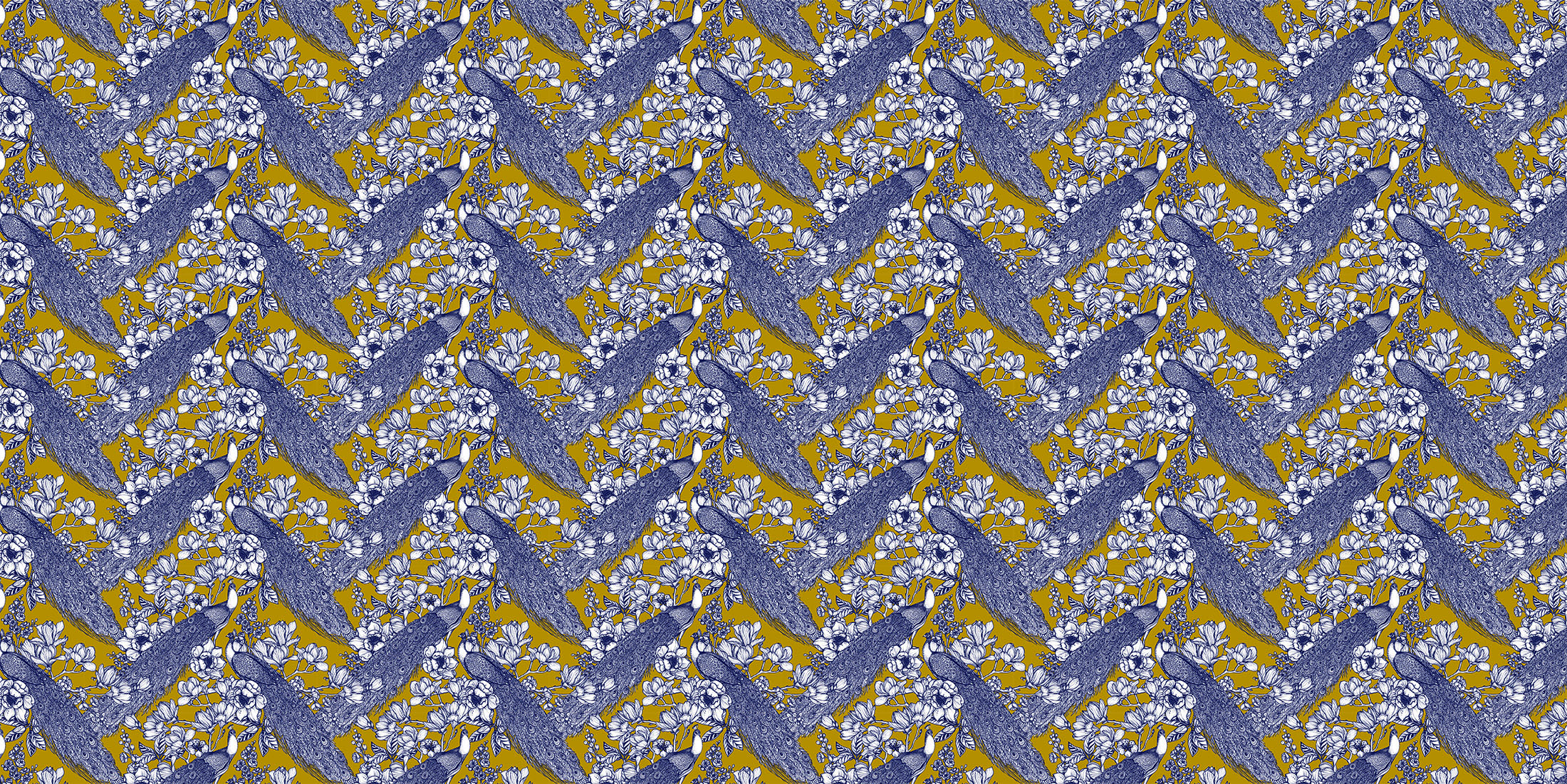 Paons Bleus & Jaune moutarde