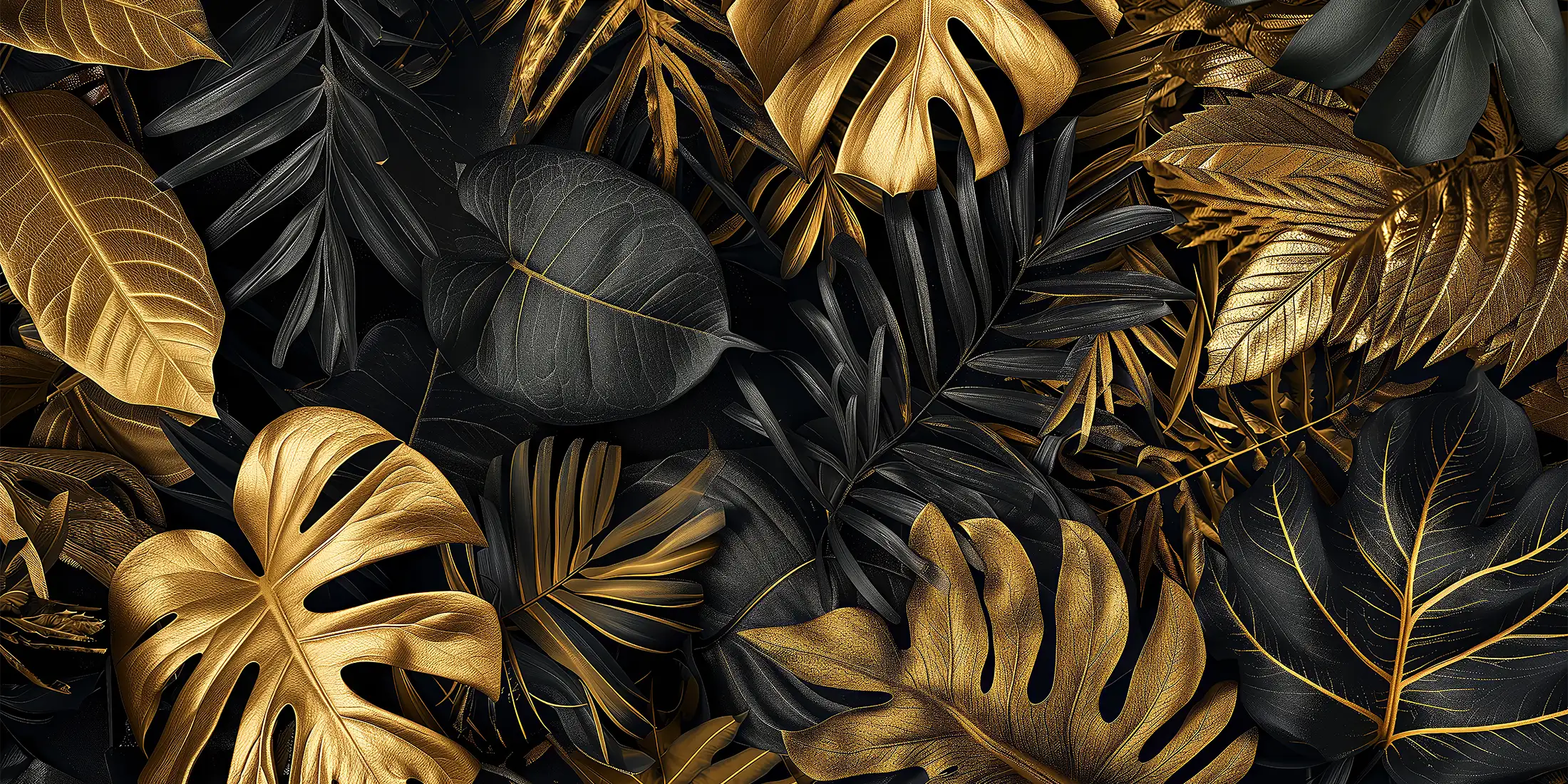 Feuilles tropicales noires et dorées