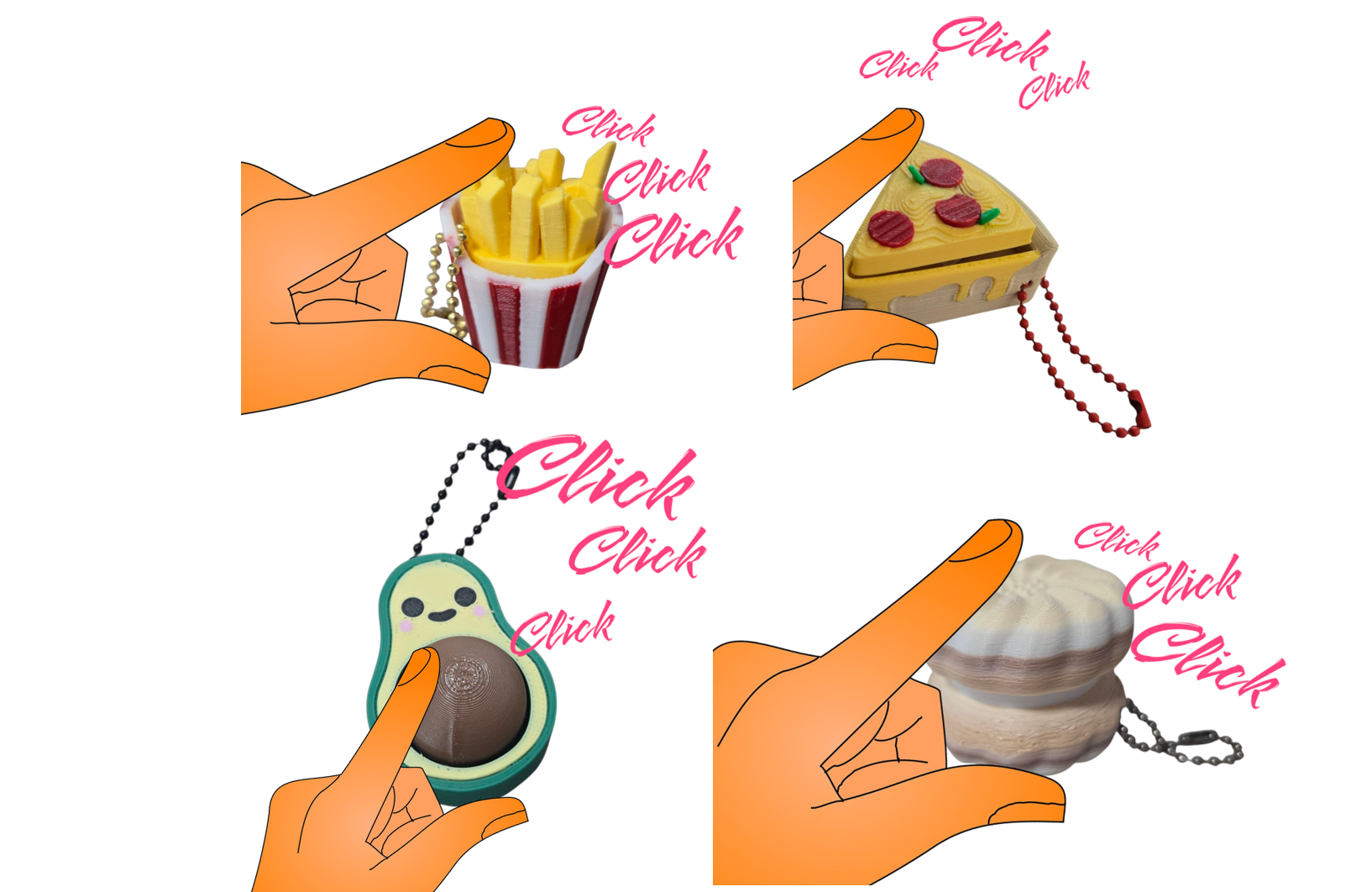 Foodie Fidget Clicker Keychains