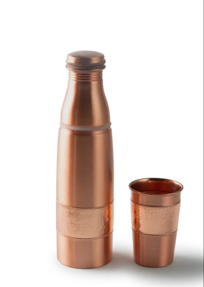 Pure Copper Water Bottle With Glass