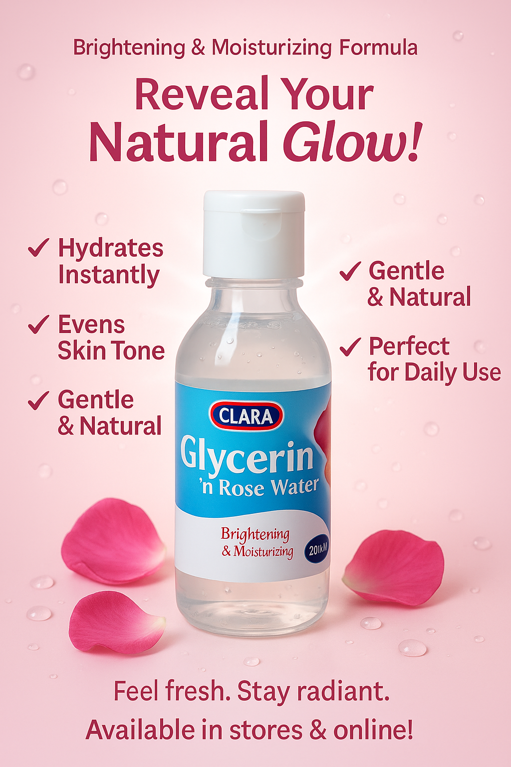 Clara Glycerin & Rose Water – 200ml Hydrating Toner & Moisturizer for Dry and Combination Skin