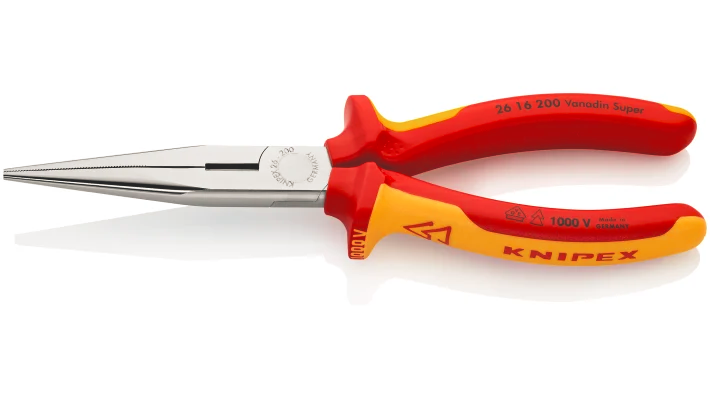 Knipex Long Nose Pliers, 200 mm Overall, Straight Tip, VDE/1000V, 73mm Jaw RS-1. Mfr Part #: 158-5372