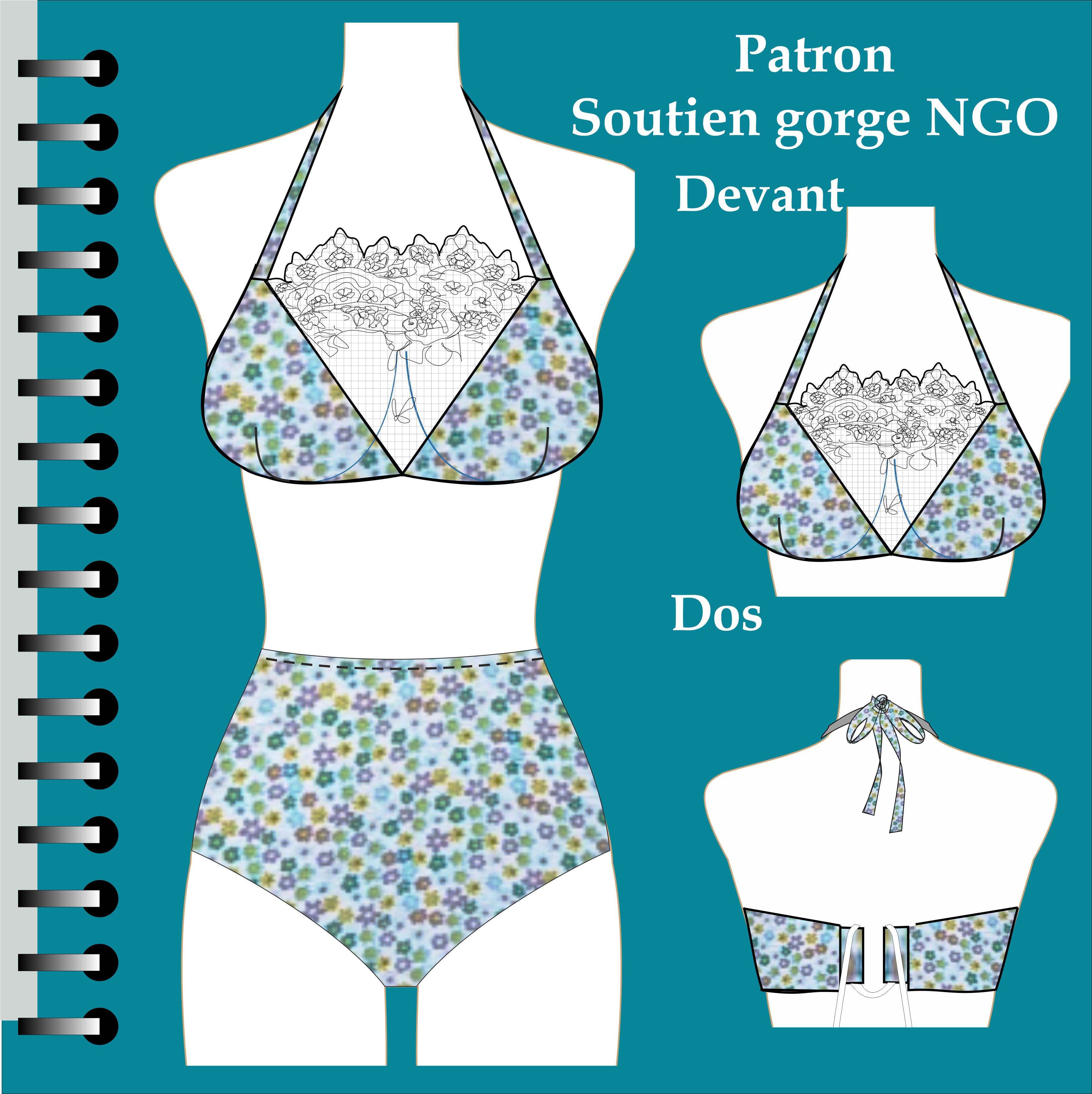 PATRON ENSEMBLE LINGERIE FEMME, SOUTIEN ET CULOTTE, TAILLE 36 A 50