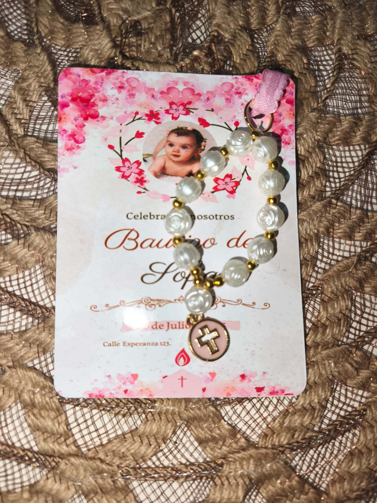 Denario Perlas Blancas con dije de Angel