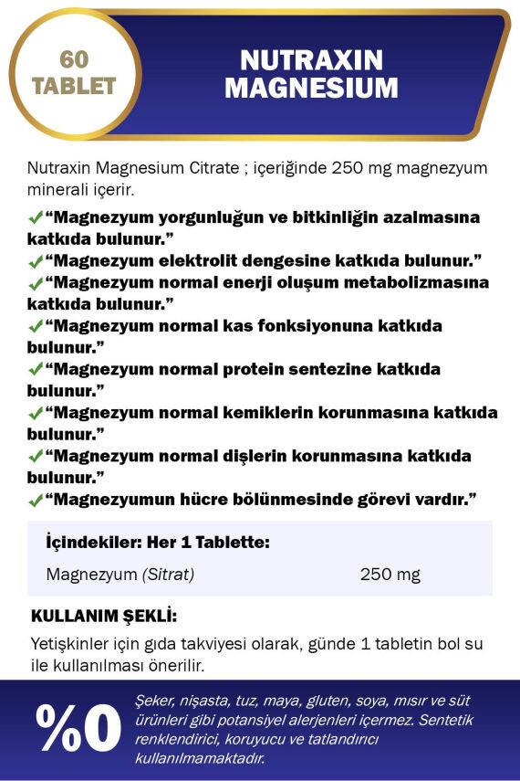 Nutraxin Magnesium 250 Mg 60 Tablets