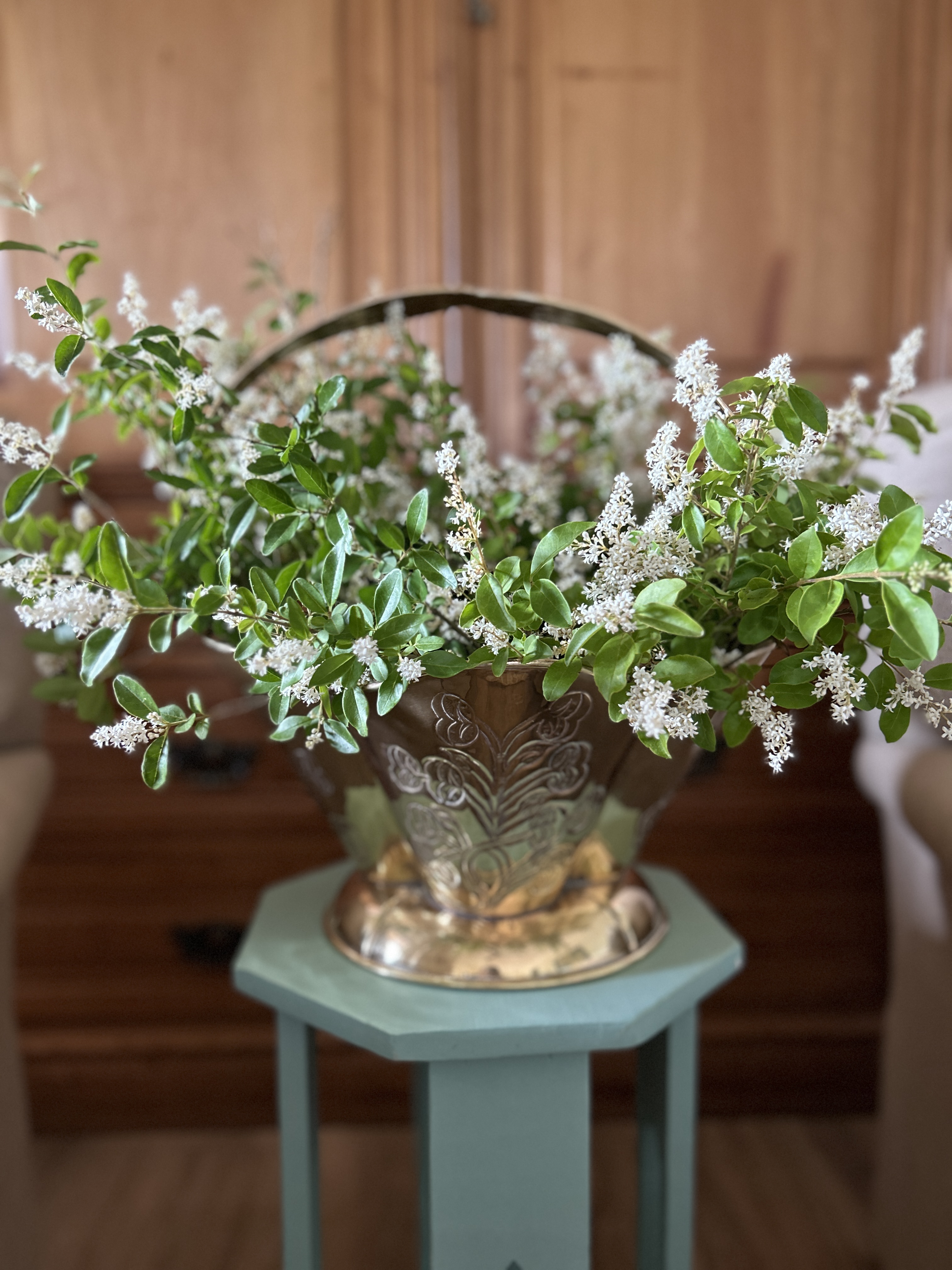 Vintage Brass Planter with Flower Arrangement